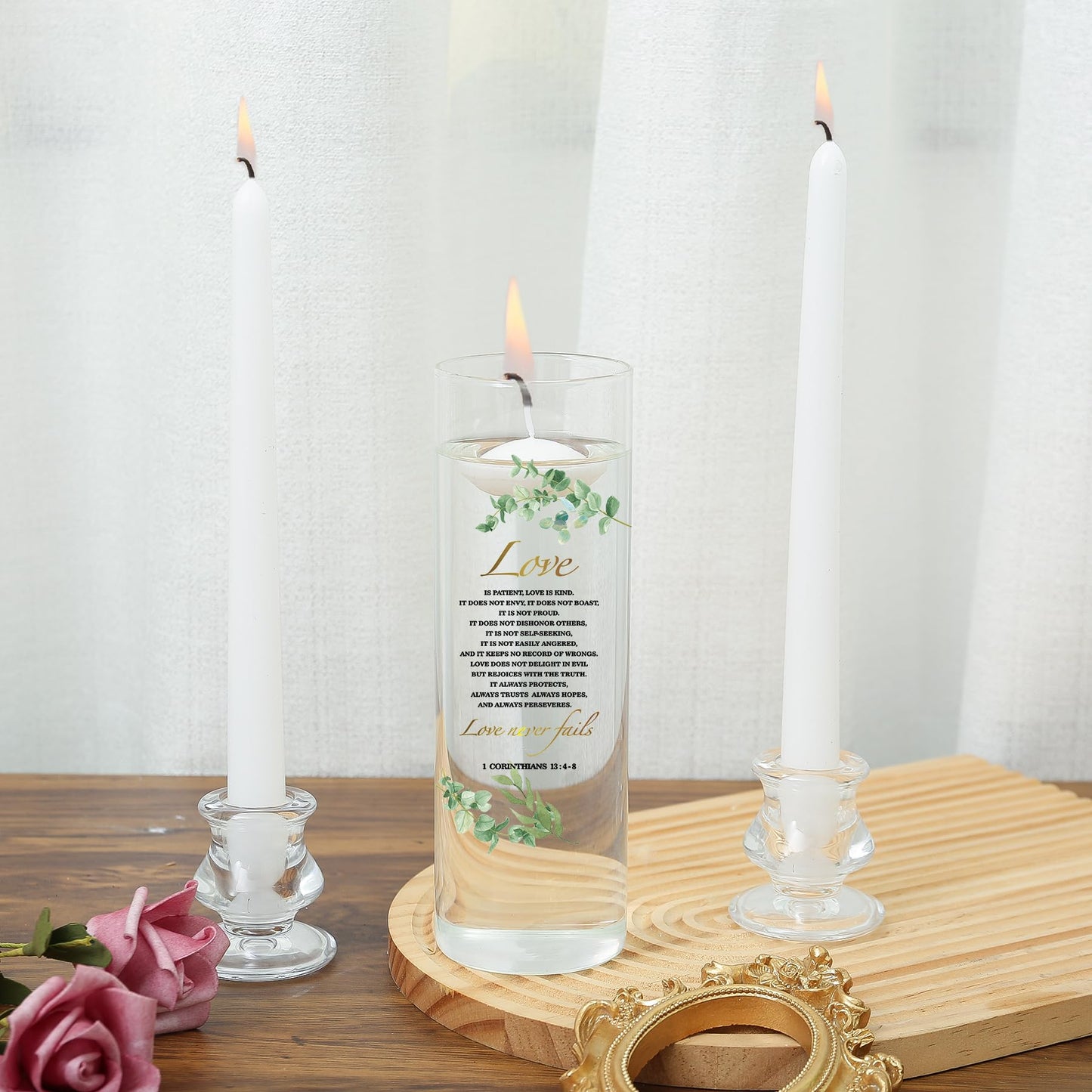 Unity Candles with Glass Holder for Wedding Ceremony - Unity Candles for Wedding, Religious Ceremony Ideas Marriage Decoration Accessories Set for Newly Couple Anniversary Church