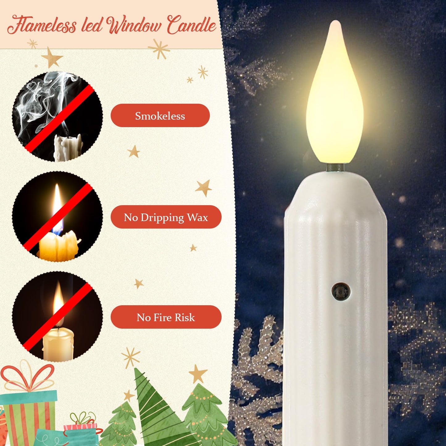 Yungyan 12 Set 8.8 Inch Christmas Window Candles with Sensor Dusk to Dawn Bulk Battery Operated Window Lights with Suction Cups and Holders Flameless LED Taper Candles for Xmas Home Decor(Roman Style)