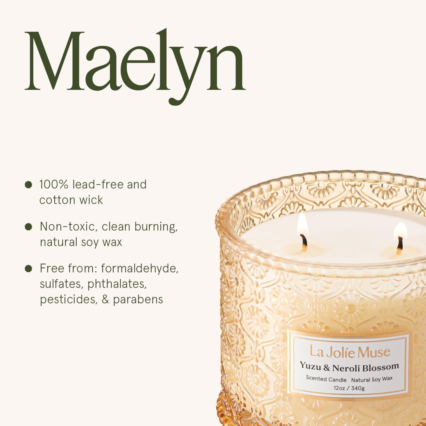 LA JOLIE MUSE Yuzu & Neroli Scented Candles for Home | 2-Wick Non Toxic Natural Soy | Luxury Large Jar Candle Gifts for Women | Citrus Orange |12 oz