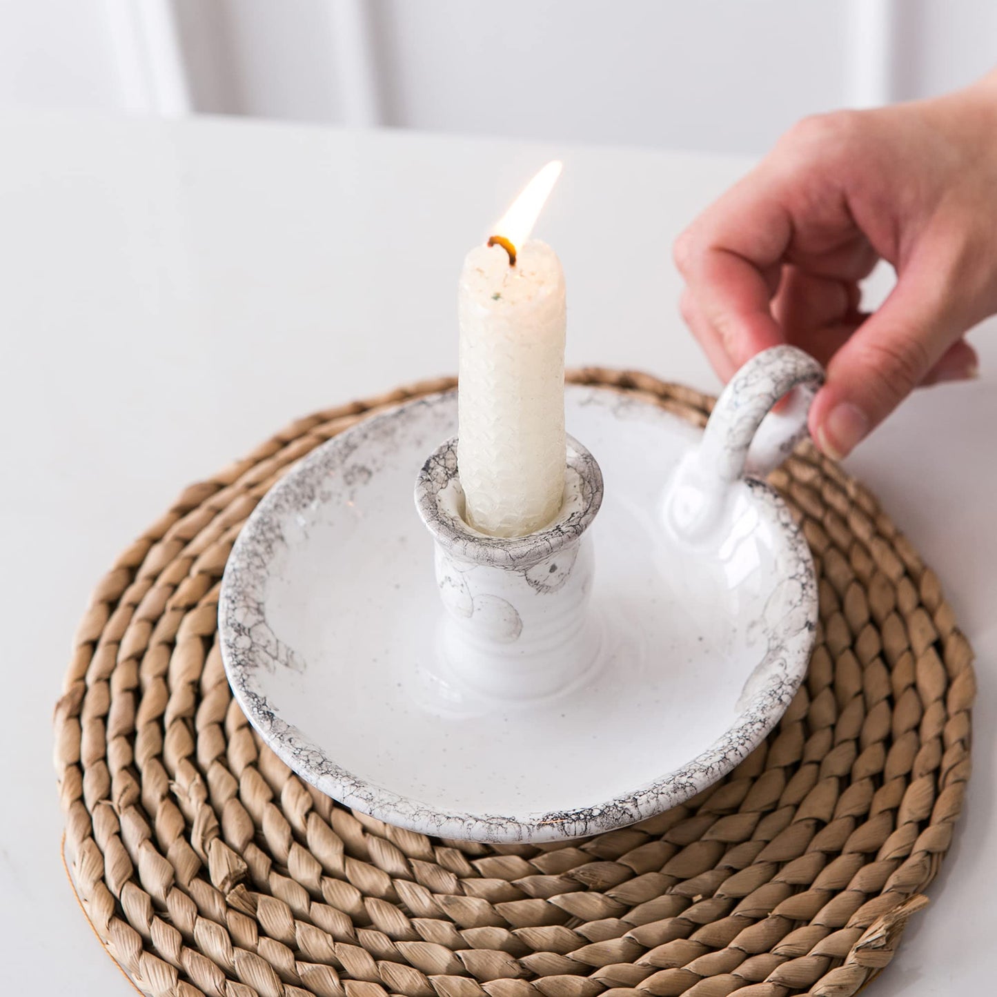 Kendiis Candle Holder Ceramic Candlestick Holder, Candlelight Stand for Spell Candles, Taper Candles, and Incense, Halloween Christmas Dining Room Home Decoration Display
