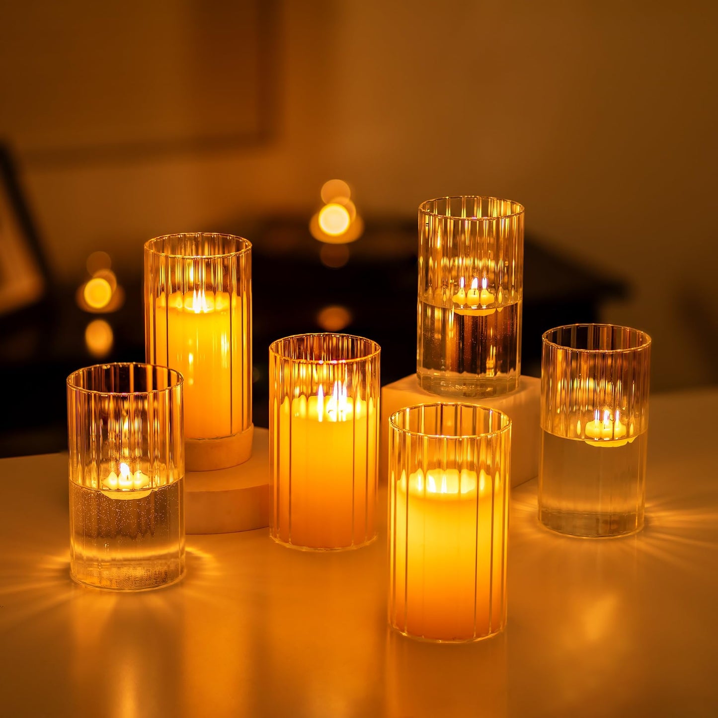 Hewory Glass Hurricane Candle Holder Set of 12, Clear Glass Candle Holders for Pillar Candles Floating Candles, 4 inch Glass Cylinder Hurricane Vases for Centerpieces Wedding Christmas Home Decor
