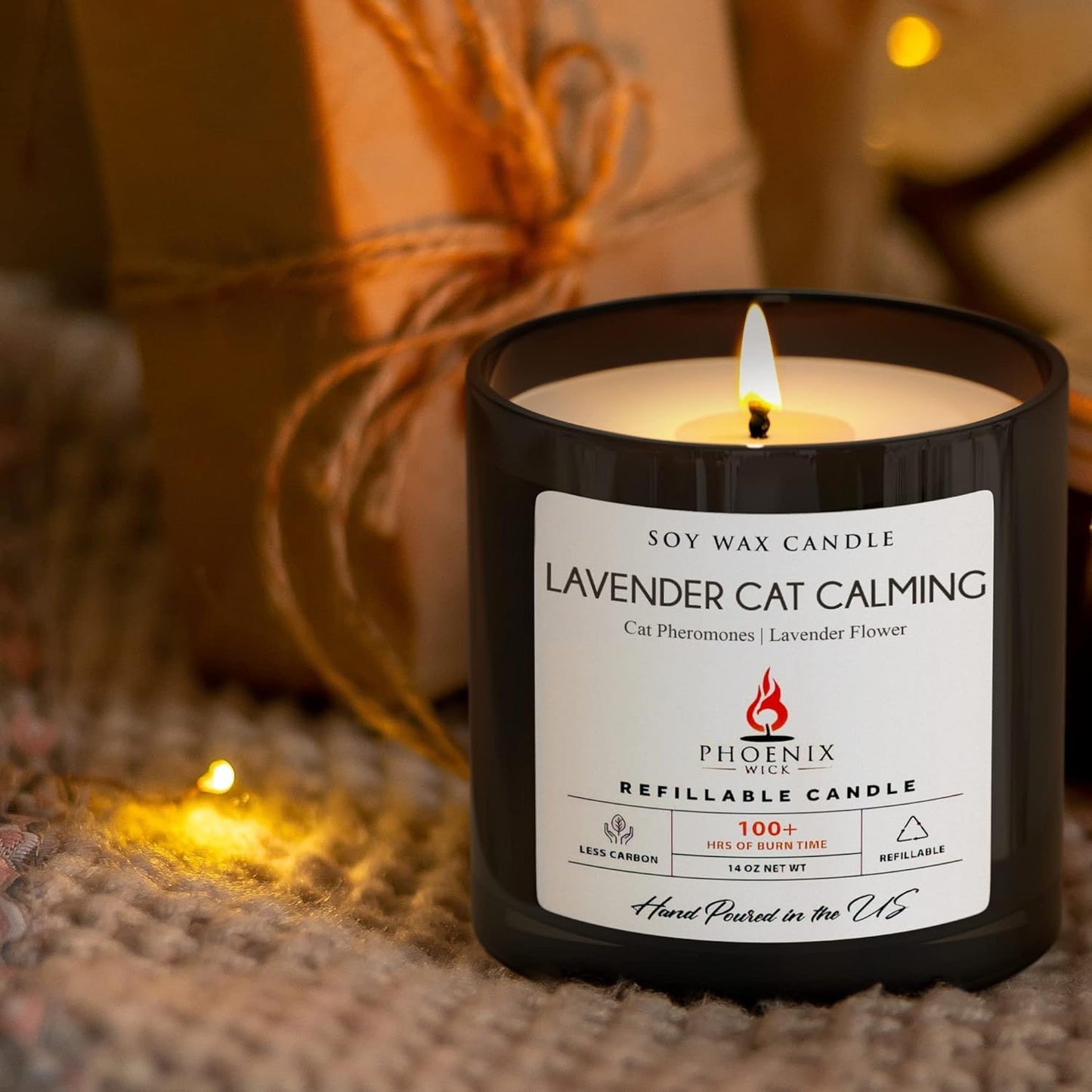 Phoenix Wick Candle Making Kit - New Soy Wax & Wick for Your Luxury 14oz Candle Jar - Adds 100 Hours Burn Time (Lavender Cat Calming)