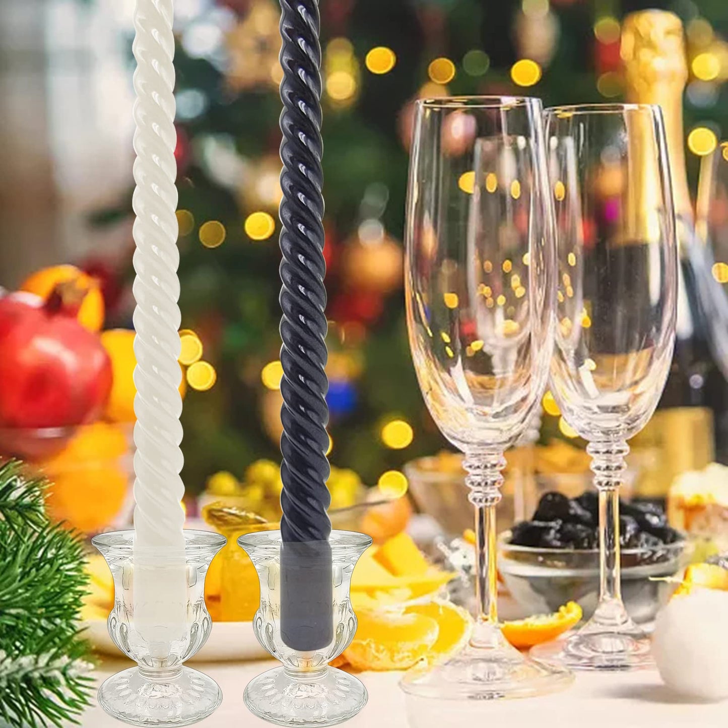 6 PCS Glass Candlestick Holders, Taper Candle Holders for Taper Candles Small Table Centerpiece Decor, Thick Glass Candle Holders for Rustic Wedding Centerpieces, Party Supplies