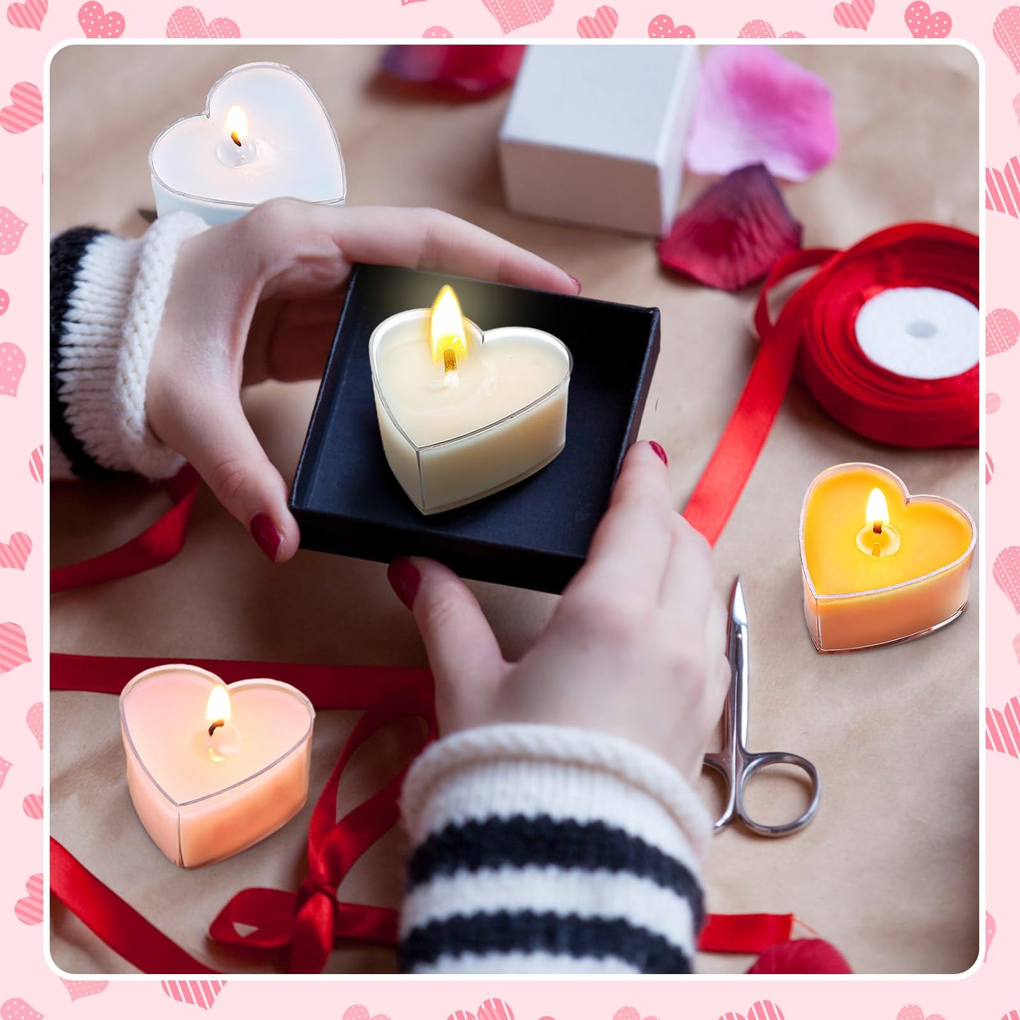 Honoson 12 Pack Valentine's Day Heart Tea Lights Candles Heart Tea Light Natural Wax Scented 6 Scents Conversation Candles for Spring Easter Wedding Engagement Gifting Aromatherapy Anniversary Decor