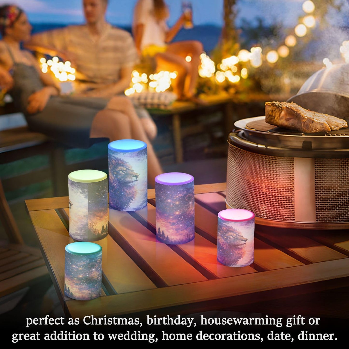 KGLDSNM Cool Galaxy Lion LED Flameless Flickering Candle with Remote Timer Battery Operated for Indoor Outdoor Party Holiday Home Decor 2 Pack