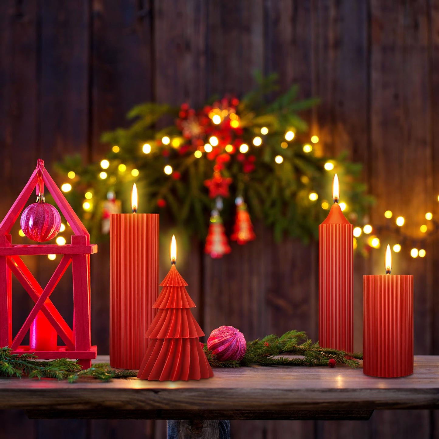 Nuanchu 8 Pieces Christmas Candle Stick Sets Spiral Taper Twisted Candlesticks Scented Smokeless Soy Wax for Wedding Holiday Dinner Home Decorations(Red)