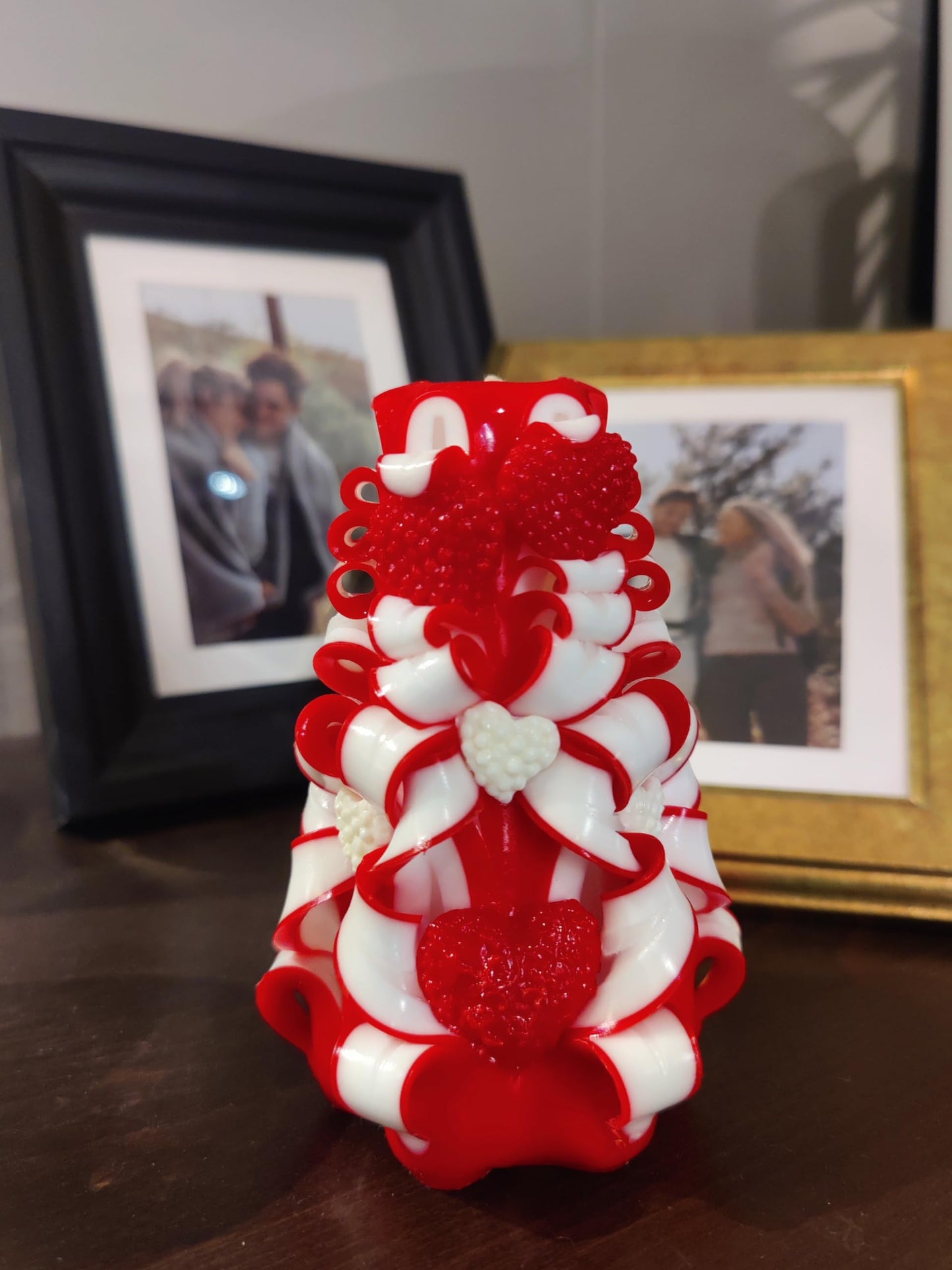 Handmade Carved Candle - Surprise Gift For Her - Decor Birthday Halloween Thanksgiving Christmas - Spiritual Living Room Home Decor Candles - Unique Engagement Wedding Idea - Red White - Ordagio…
