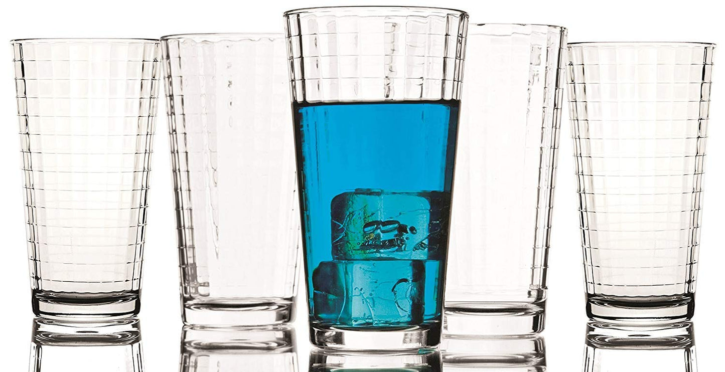 Circleware 40110 Matrix Set of 4-15.7 oz,Heavy Base Highball Tumbler Drinking Glasses, Entertainment Beverage Glassware Ice Tea Cups for Water, Juice, Milk, Beer, Farmhouse Decor, 4pc,