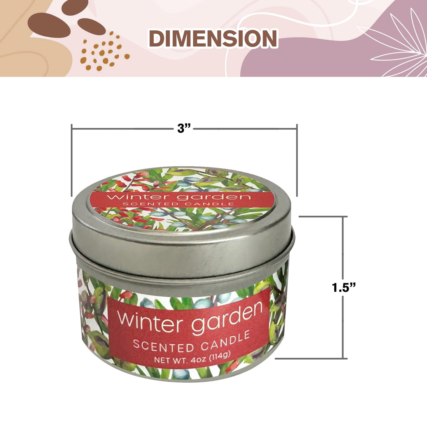 Greenwich Bay Hand-Poured Scented Candle in Decorative Tin – 4 oz/114 g Travel Candle with Lead-Free Wick, Vegetable Wax, Long-Burning Aromatherapy Gift, Single Wick – Made in USA (Winter Garden)