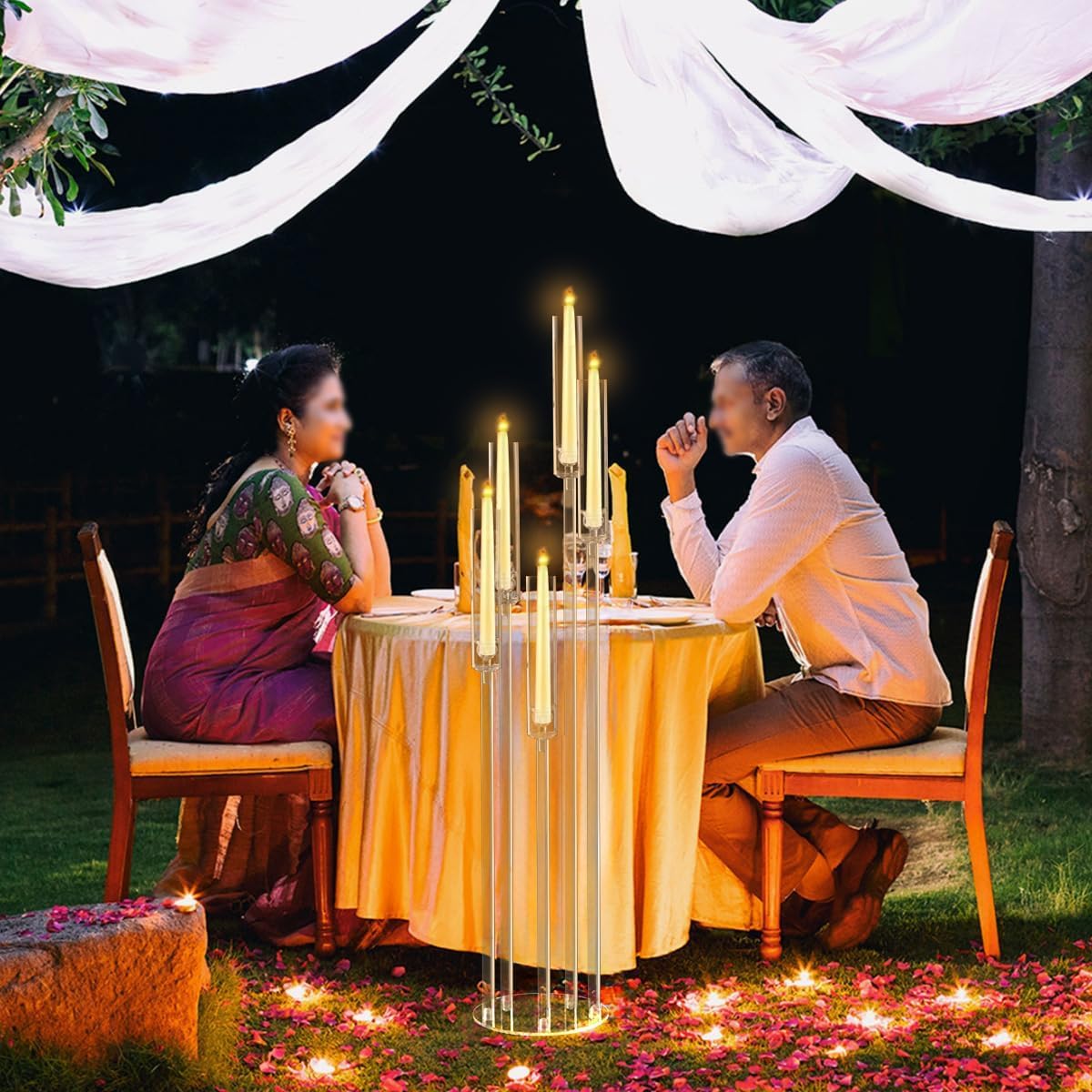 Fullvaseer 4pcs 5 Arm Acrylic Candelabra,Clear Candle Holder for Wedding,45.7inch Tall Floor Candle Holders for Ceremony Birthday Party Home Decoration Fit 0.8 LED Candles