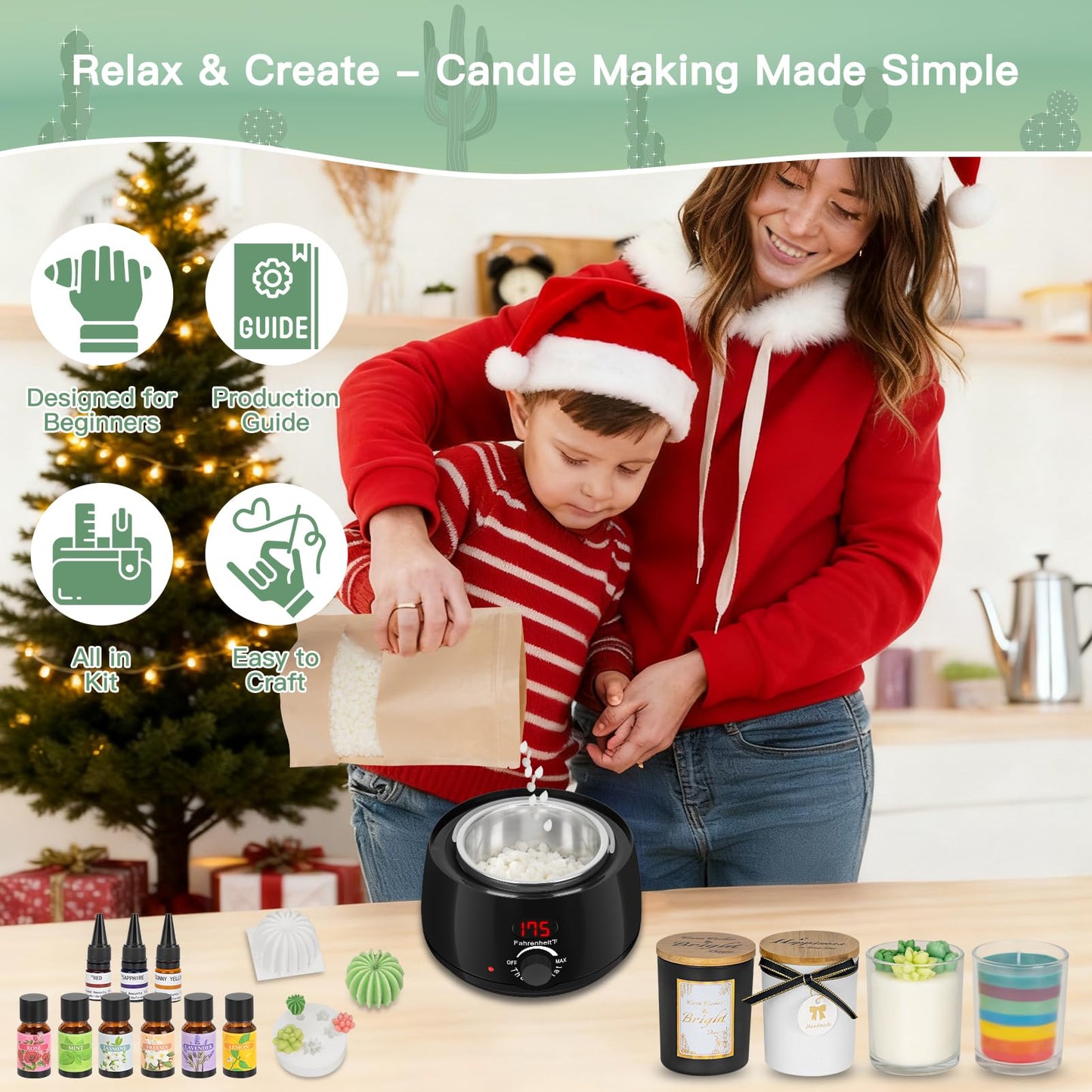 Candle Making Kit for Adults & Beginners - 103Pcs All-in-One DIY Candle Supplies with 1200g Natural Soy Wax, DIY Candle Making Supplies with Digital Wax Warmer | Perfect for Home Craft & Gifting