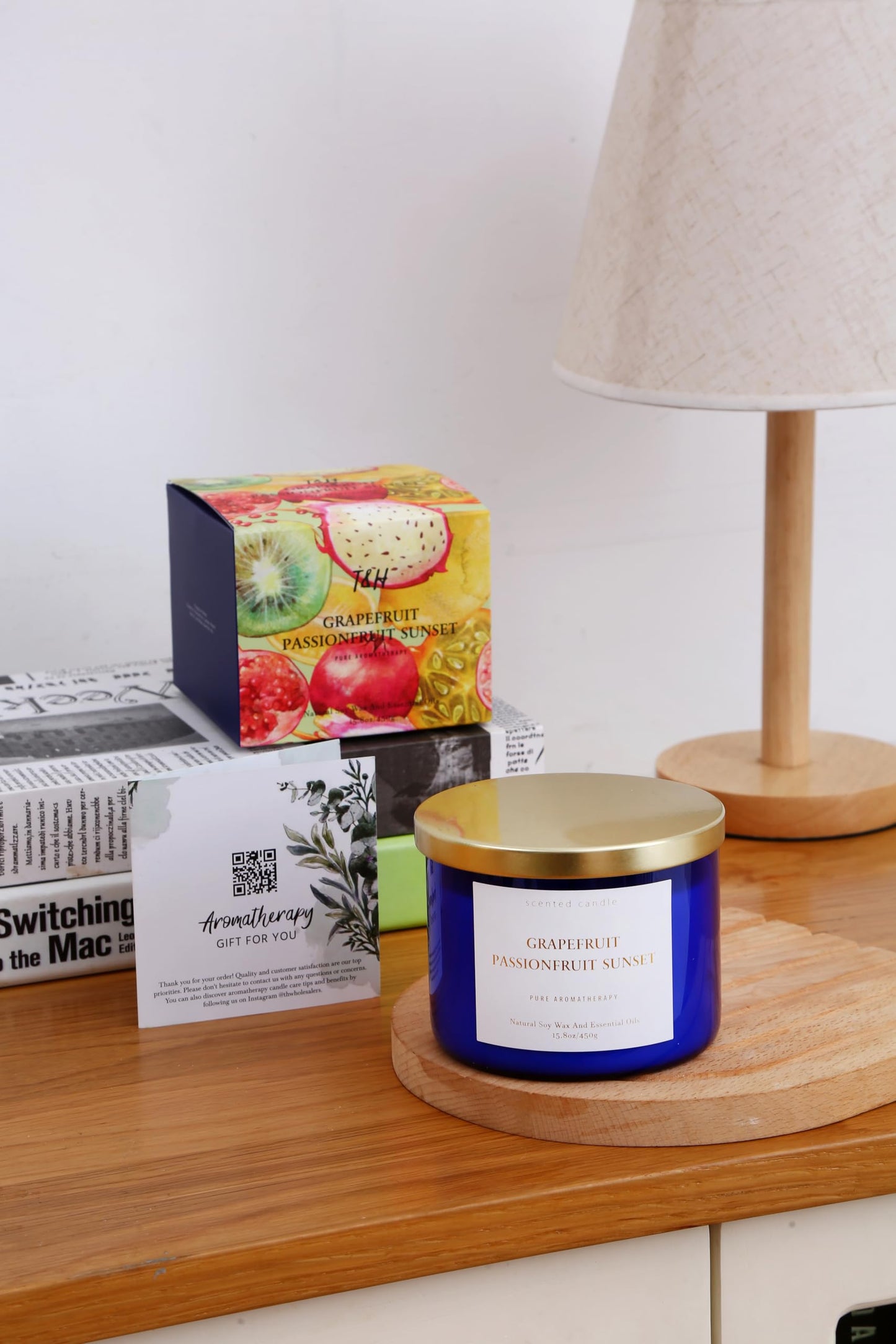 Grapefruit Passionfruit Sunset 3-Wick Soy Candle | 15.8 oz Large Scented Candle for Home | Clean Burn Long Lasting | Tropical Citrus Scent | Gift Ready