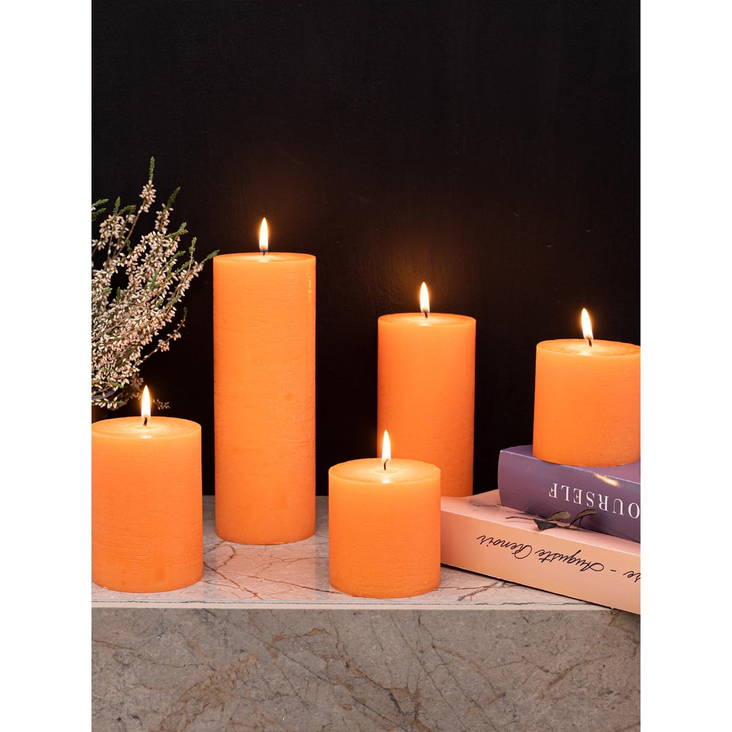 CANDWAX 3x4 inch Pillar Candles Set of 3 – Unscented Dripless Rustic Orange Candles for Fall Events, Halloween Decor, Thanksgiving Centerpieces, Wedding Décor