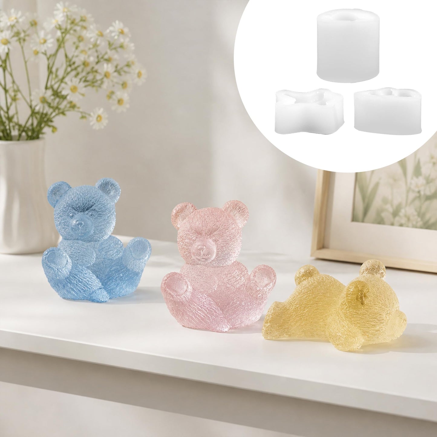 Set of 3 Teddy Bear Candle Molds, 3 Bears Animal Silicone Candle Molds for Party Chocolate, Suitable fit for Resin DIY