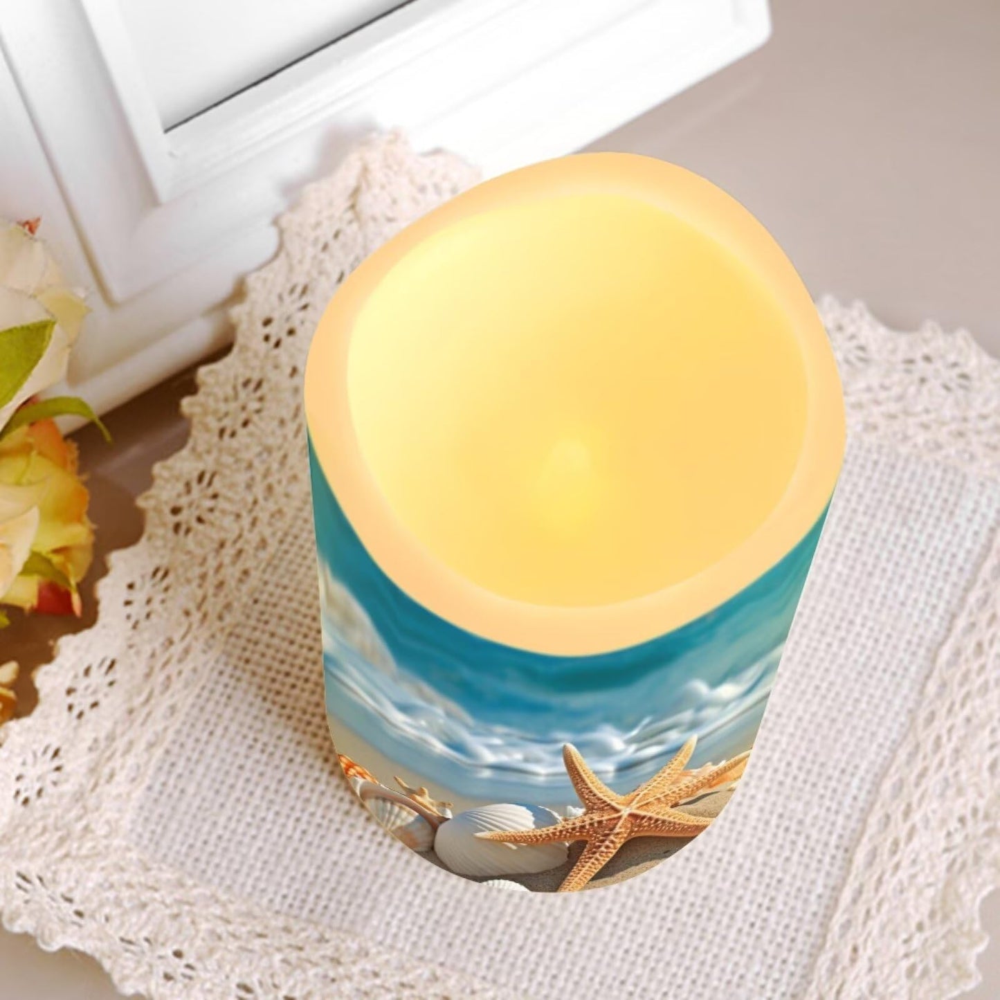 Ystardream Beach Starfish Flameless Candles with Remote Battery Operated Candles Realistic LED Candles with Remote and Timer Set of 4 for Valentines Home Wedding Birthday Decoration