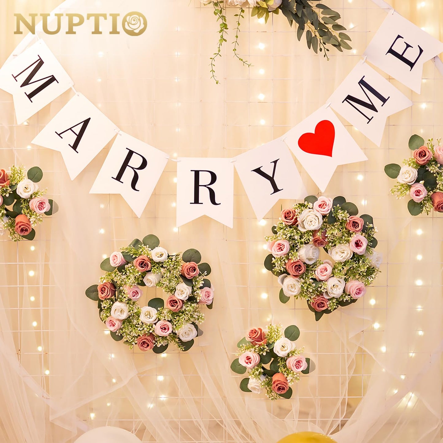 NUPTIO Flower Candle Rings for Centerpieces: 13.4 Inch Artificial Rose Wreath for Wedding Party Christmas - Dusty Rose & White Wreaths for Spring Summer Front Door Porch Table Decor 2 Pcs