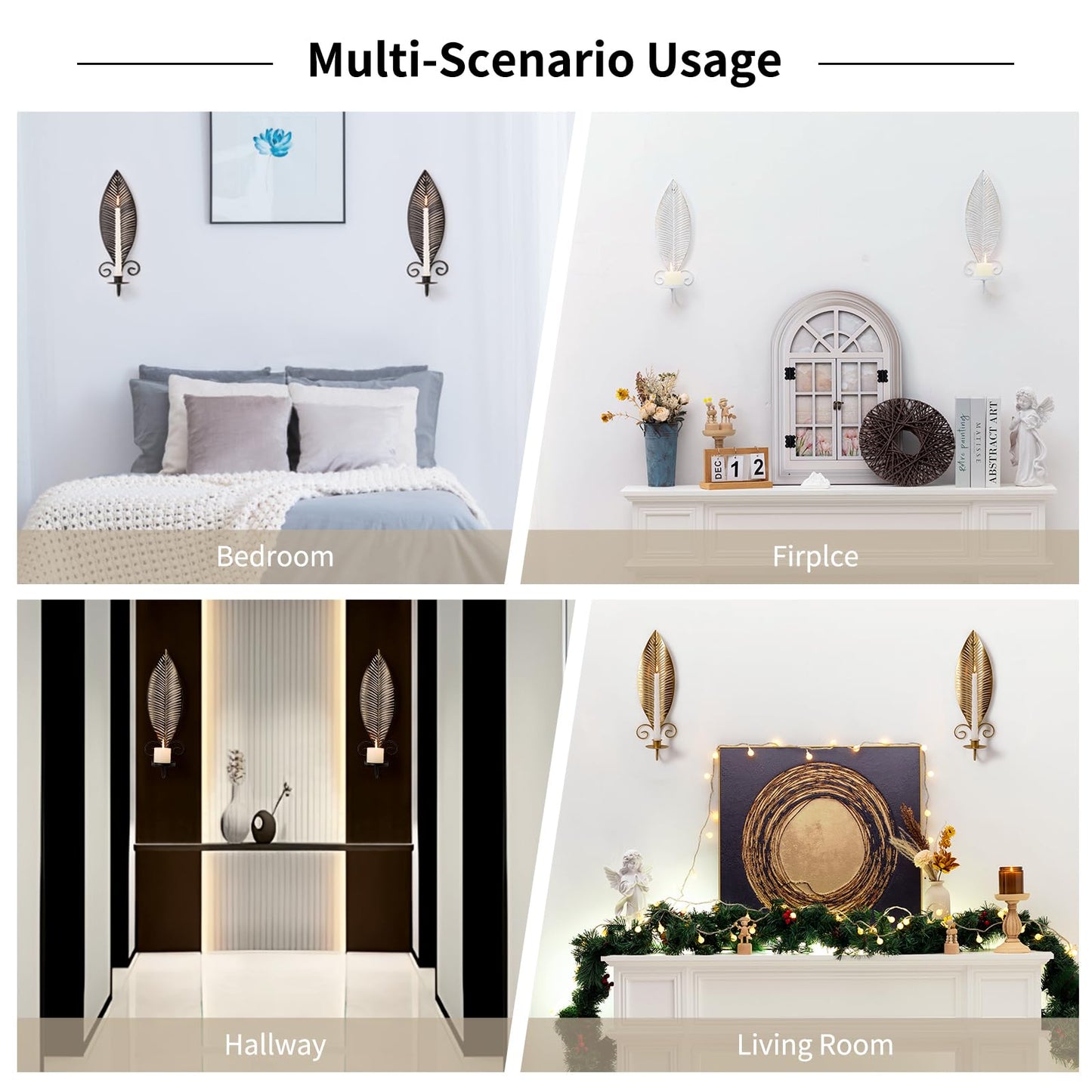 Wall Candle Holder Set of 2, Taper & Pillar Wall Iron Candelabra, Rustic Candle Holders Wall Décor Farmhouse Candle Sconces for Living Room Farmhouse Fireplace Wedding Washed Brown(Distressed White)