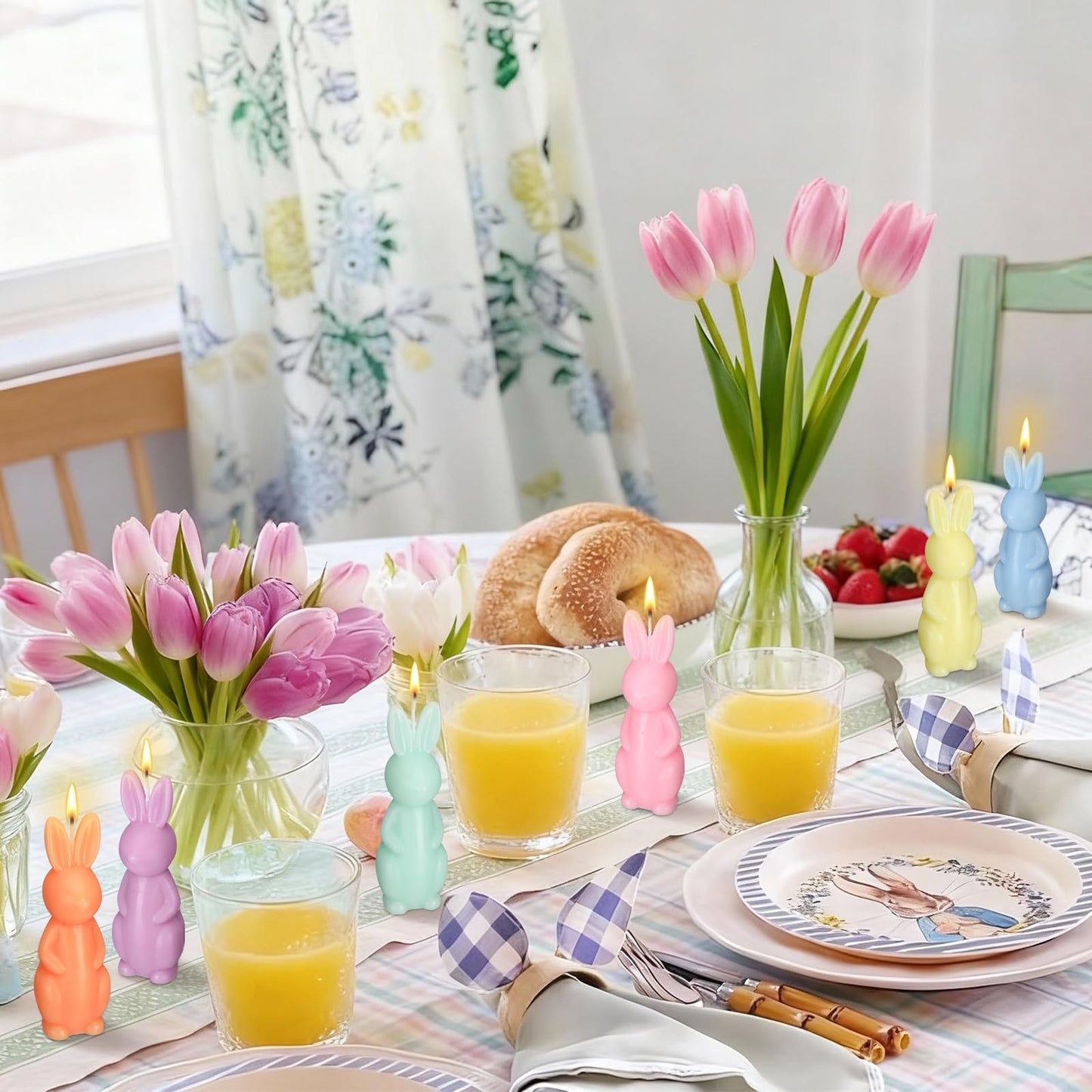 DoubleFill 6 Pcs Easter Bunny Candle Mini Pastel Easter Candles Cute Bunny Decorations Spring Rabbit Table Home Decor for Spring Party Favors Decoration Centerpiece