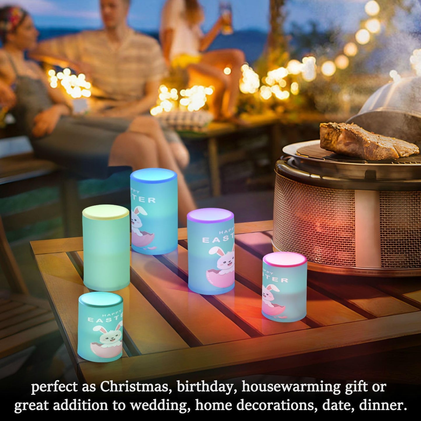 ALAZA Happy Easter Egg Rabbit Cute Bunny Flickering Flameless Candles Battery Operated with Remote Timer,Tea Light Candles LED Pillar Votive Candles Set of 2 for Outdoor Indoor Decorations