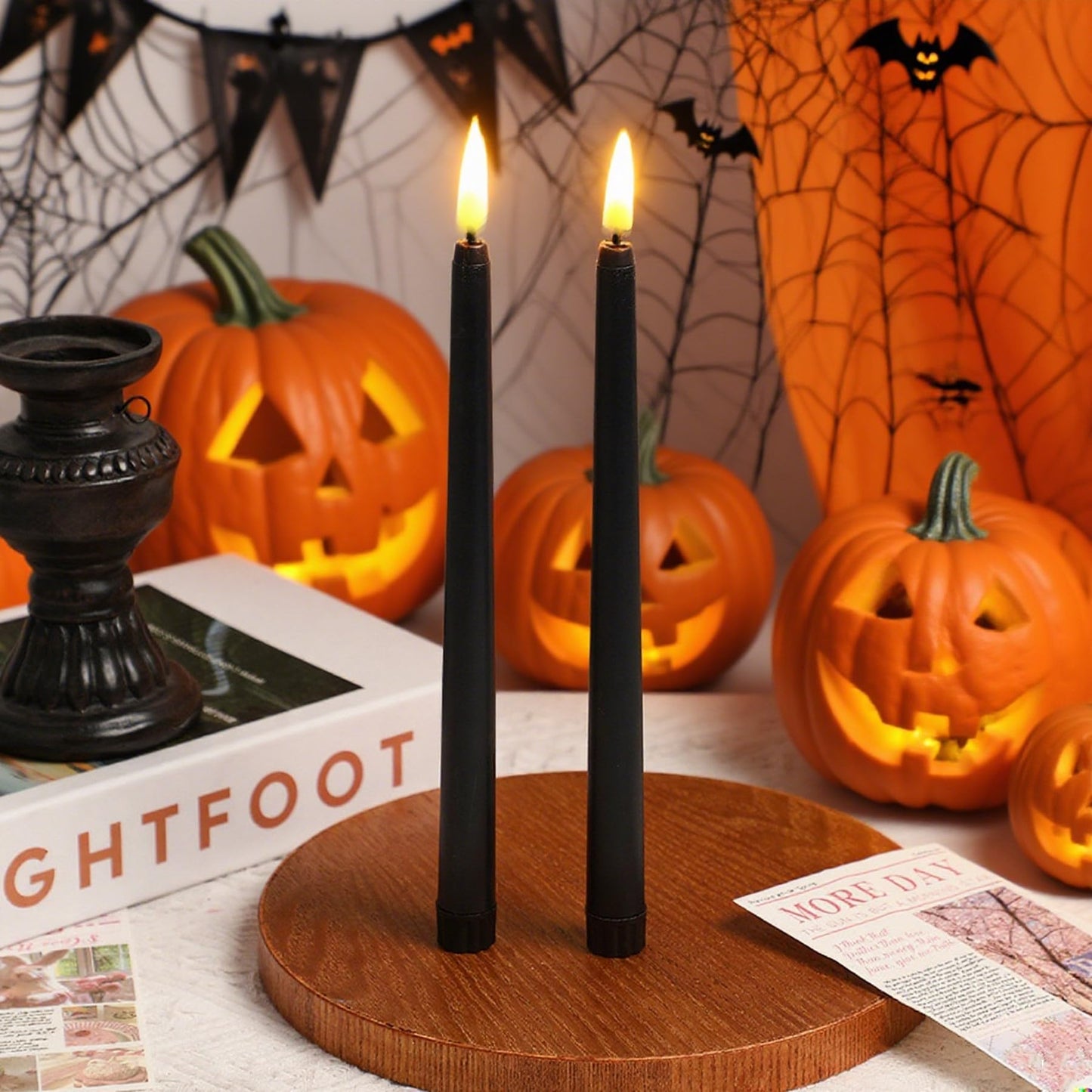 Ni-JASW Black Flameless Taper Candles with Remote, Flickering LED Candlesticks Battery Operated Set of 4