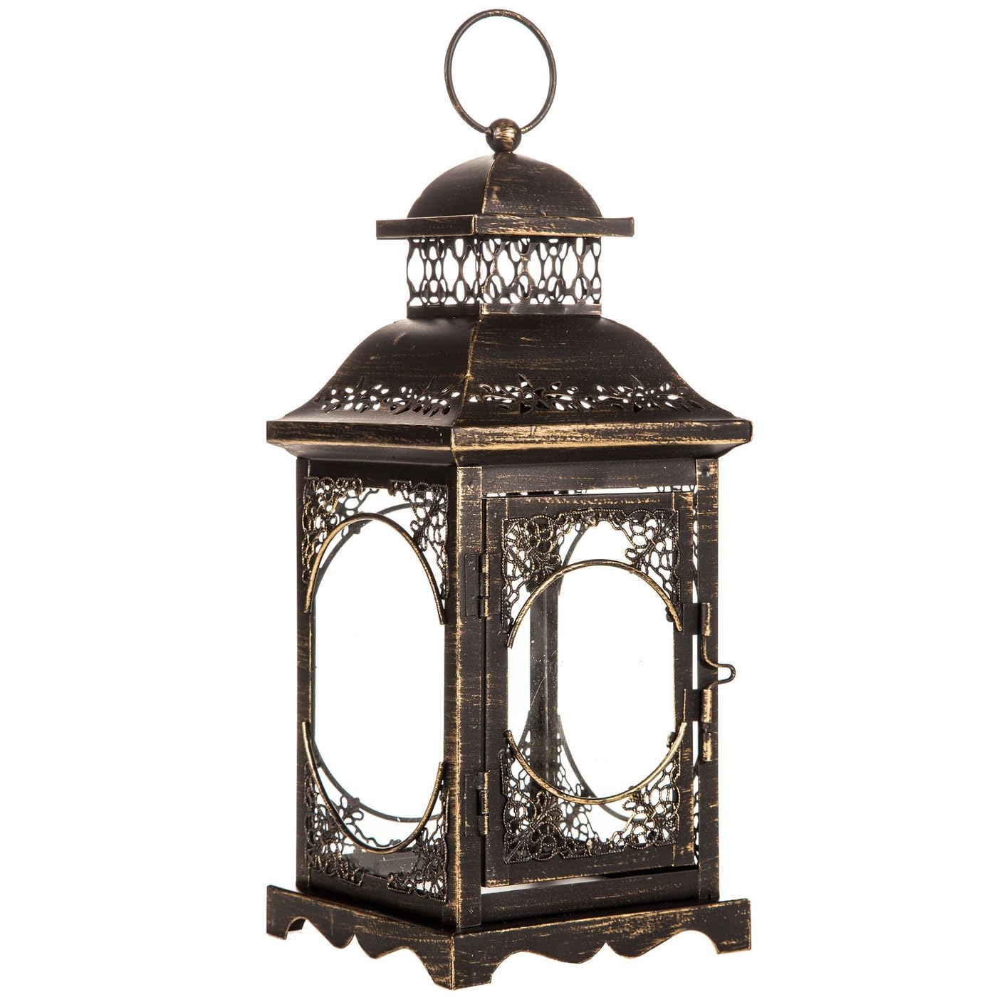Hobby Lobby Antique Bronze Metal Lantern with Glass Panels, Hinged Door, Intricate Cut-Out Details, Ideal for Home Decor, Weddings, Parties