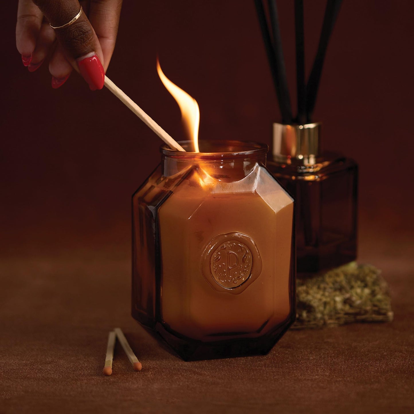 Paddywax Botanica Scented Candle with Lid in Reusable Embossed Glass Jar, Clean-Burn Soy Candle with Approx. 56 Hour Burn Time, Leather & Smoke, 8 oz