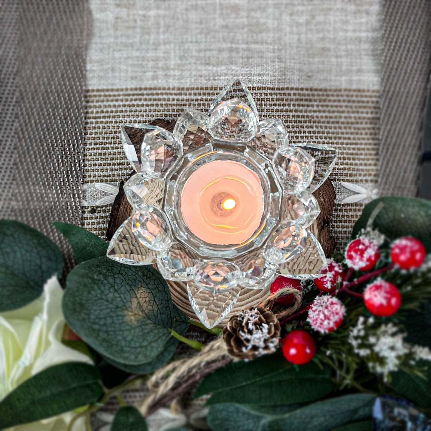 Kolnlala Crystal Lotus Flower Tealight Candle Holders/Glass Tea Light Candlestick Decor Decoration for Christmas Home Wedding Party… (Clean 2pcs)