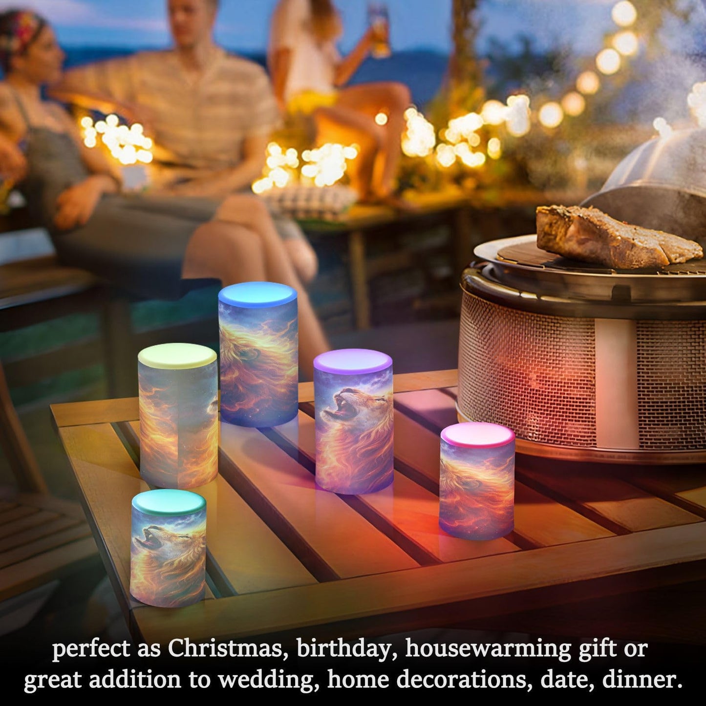 KGLDSNM Blazing Galaxy Lion LED Flameless Flickering Candle with Remote Timer Battery Operated for Indoor Outdoor Party Holiday Home Decor 2 Pack