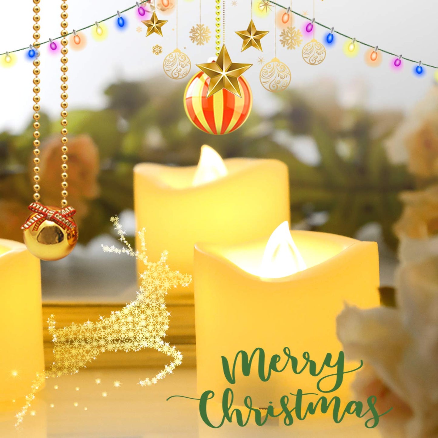 Battery Operated LED Votive Candles Realistic Flickering Flameless Tea Lights Set Bulk Electric Fake Night Candle Lights for Xmas Christmas Party Wedding Decorations Gifts 24 Pack Batteries Included