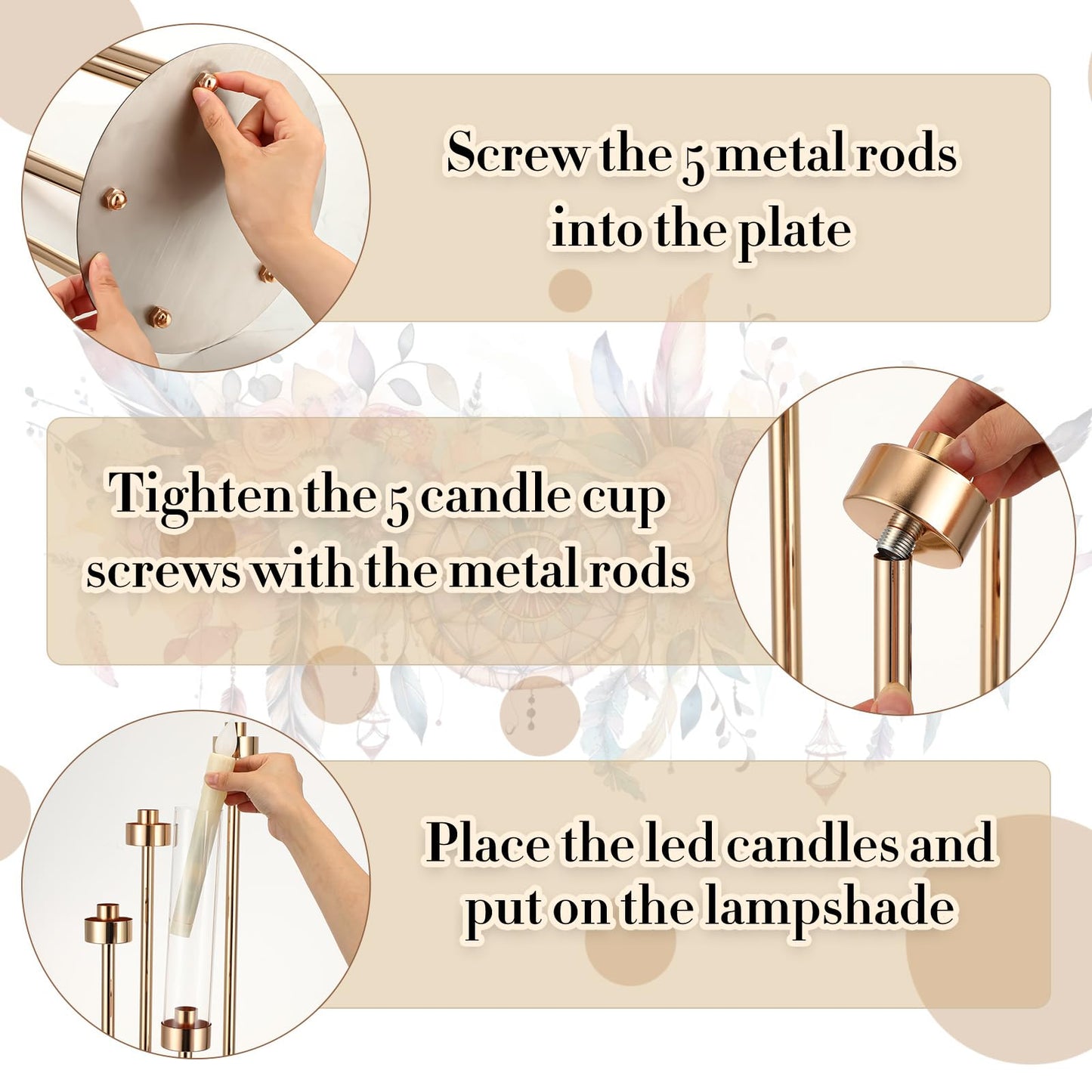 Tandefio 2 Sets Acrylic Candelabra Centerpieces 42.5" Tall Clear Candle Holders Pillar Taper Candlestick with Lampshades 5 Arm Floor Candelabra Stand for Wedding Christmas Ceremony Dinner Party