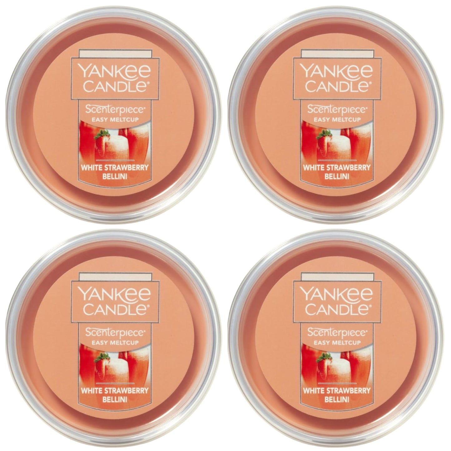 Yankee Candle Scenterpiece Easy MeltCup Wax Refills, Scented Wax for Electric Warmers, Long Lasting Home Fragrance, White Strawberry Bellini (Pack of 4)