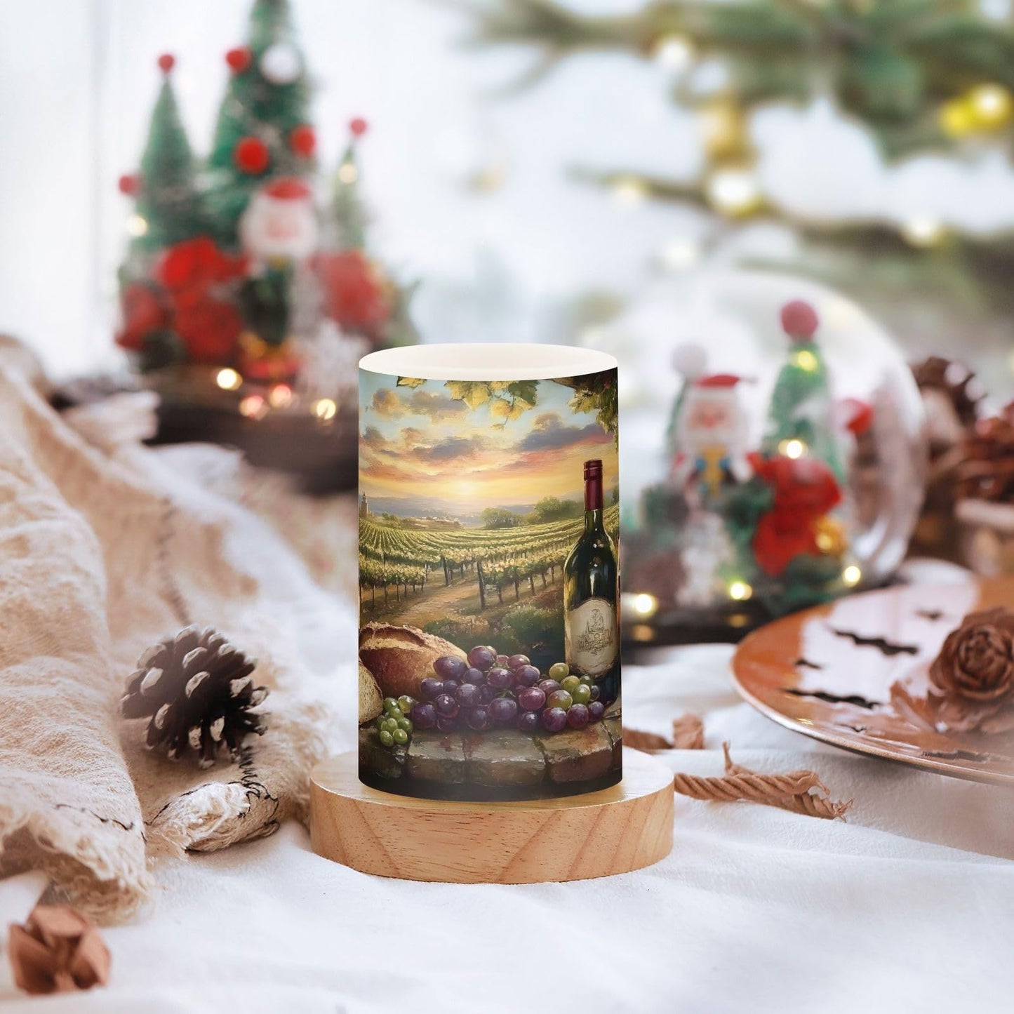 ALAZA Flickering Flameless Candles Red Wine Bottles Grapes Bread Rustic Battery Operated Candles with Remote Timer LED Pillar Votive Candles Set of 2 for Holiday Decor