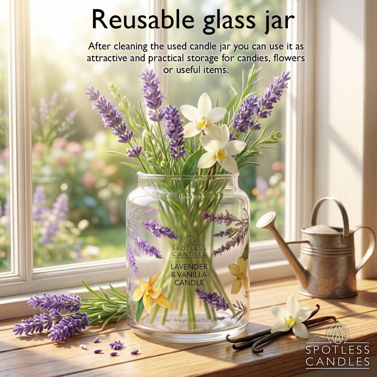 Spotless Leopard Vanilla & Lavender Candle 22oz Glass Jar with Wooden Wick in a Decorated Jar Within a Presentation Gift Box and Protective Shipping Box