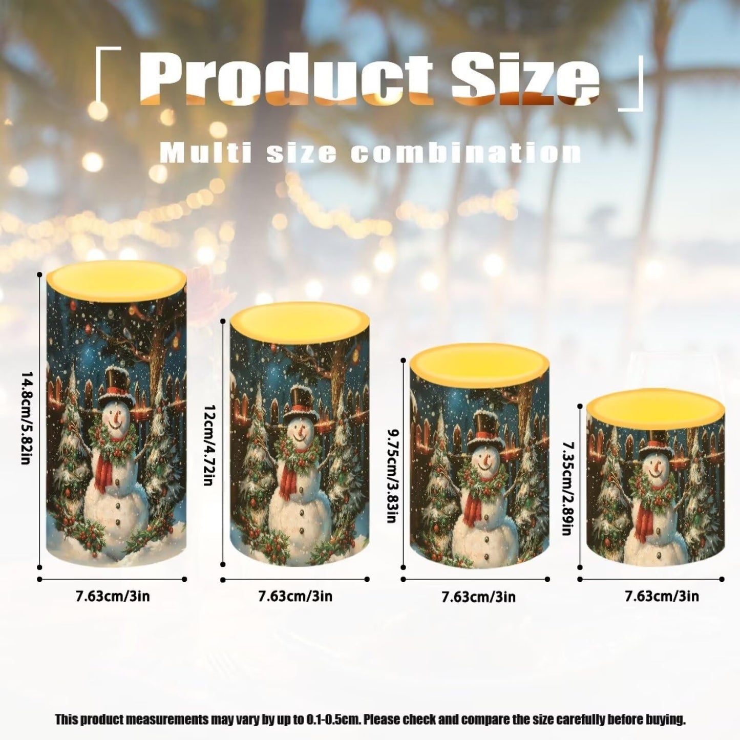 NETILGEN 4 Pcs Flameless Electric LED Pillar Candles Lamps with Remote Timer Control Long Lasting for Christmas Snowy Field Cute Snowman Print