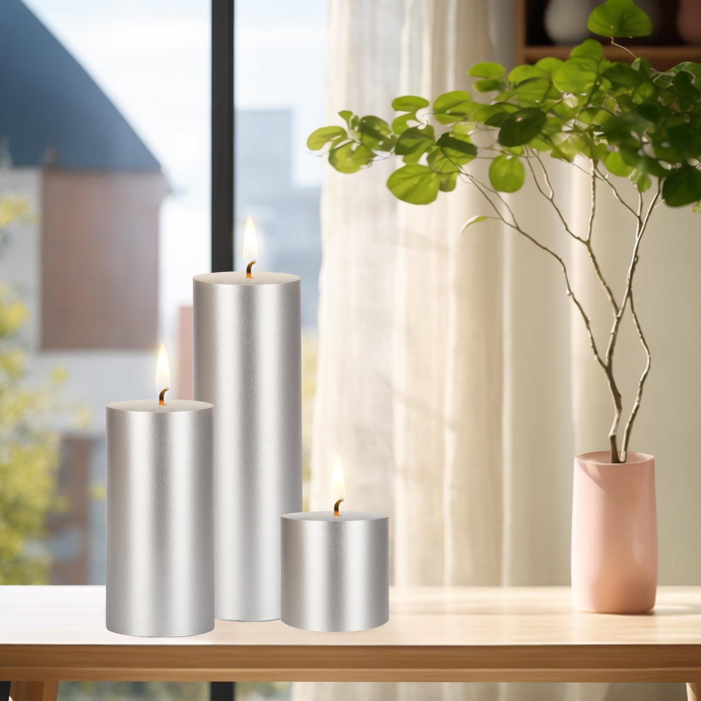 Mega Candles 1 pc Unscented Solid Silver Pillar Candles, Hand Poured Premium Wax Candle 3 Inch x 9 Inch, Home Décor, Spas, Weddings, Occasions, Party, Centerpieces, Holidays, Vigils, Prayers