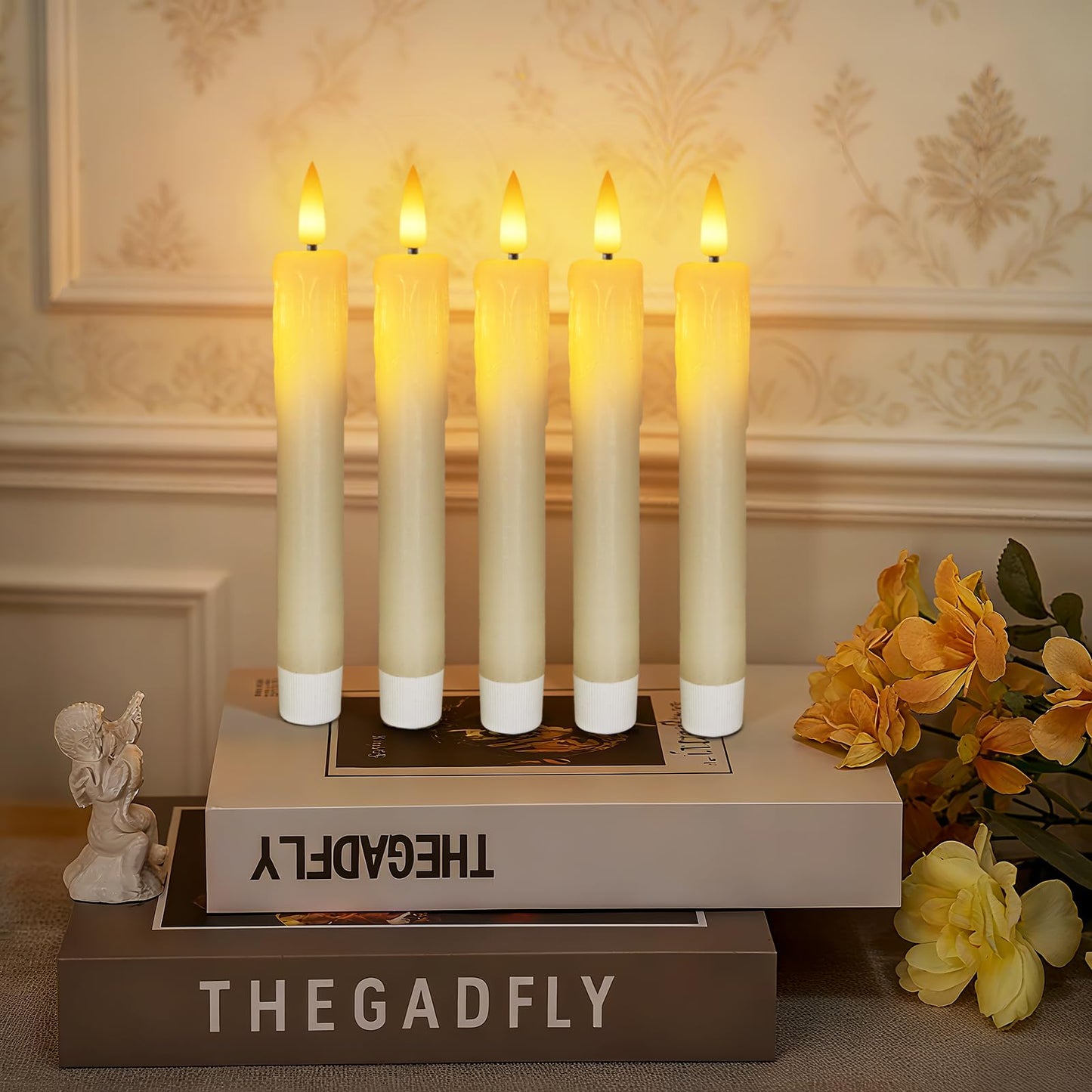 Meigic 7 Inches Dripless Flameless Taper Candles with Remote Timer Dimmer, Real Wax Battery Candlesticks, 3D Flame Fake Candlesticks for Home Wedding Christmas Decor, Ivory, 6 Pcs