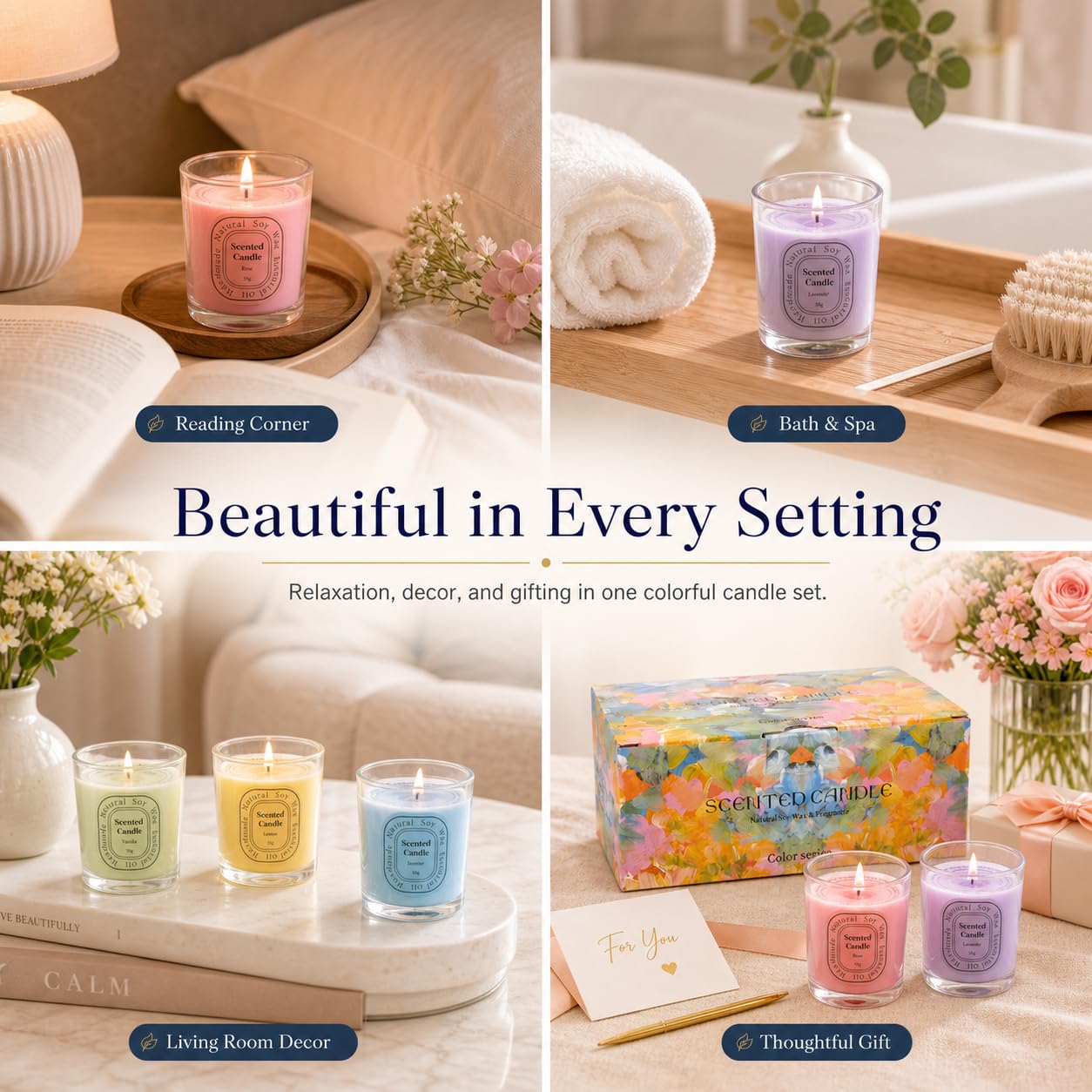 6 Pack Scented Candles Gift Set for Women, 6 Assorted Fragrances Soy Wax Aromatherapy Candles for Home Bath, Mini Stress Relief Candles for Birthday Mother's Day Thanksgiving Day with Gift Box