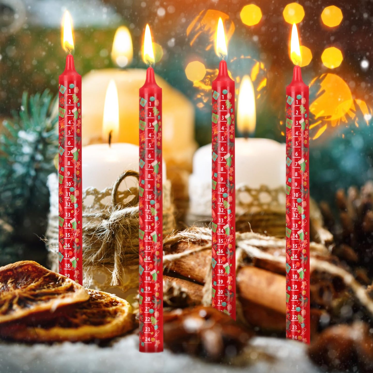 Nuanchu 4 Pcs Advent Festive Christmas Calendar Candle 24 Numbers Countdown to Christmas Red Advent Candle for Xmas Gifts(Classic)