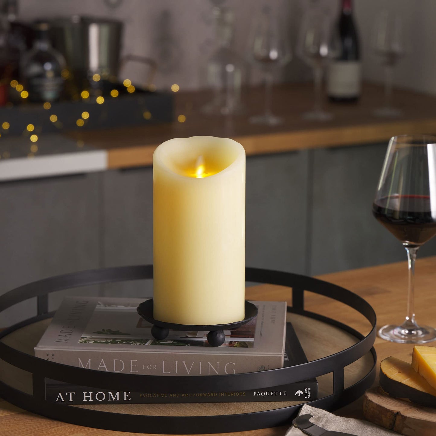Luminara Scalloped Edge Flameless LED Candle - Ivory 4" x 7" - Real Wax Pillar Battery Operated Moving Flame w/Timer Unscented 1000Hr Runtime