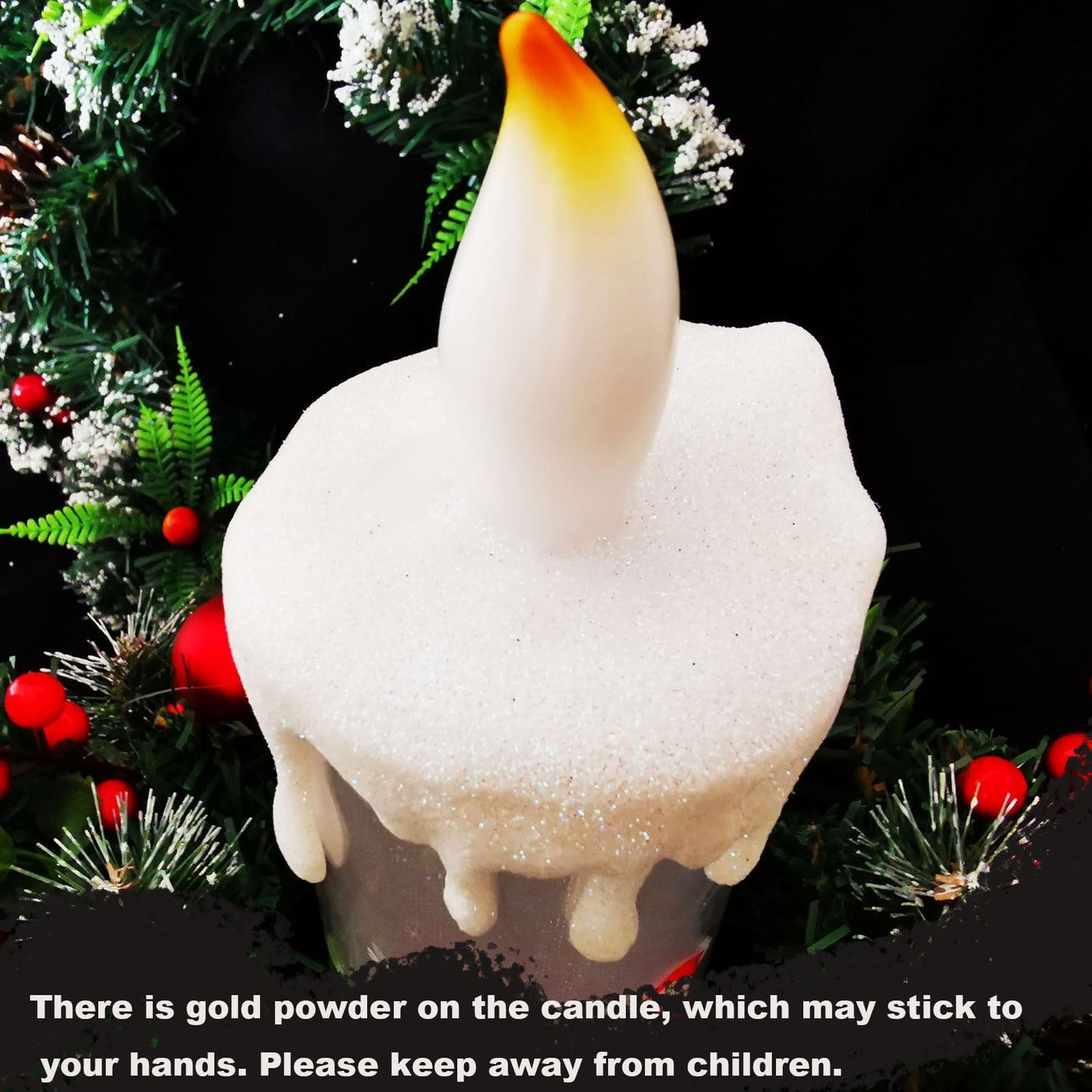 SWEETIME Snow Globe LED Flameless Battery-Operated Sparkly Glitter 3D Fire Wick Flickering Flame Fake Crystal Santa Claus Candle Decor for Christmas Celebration Party
