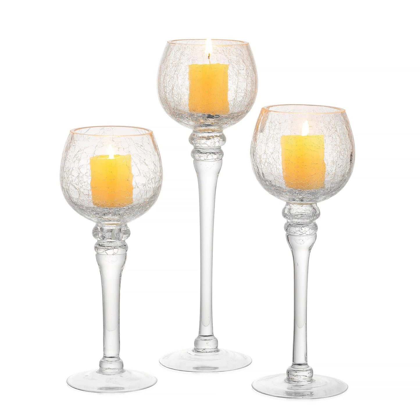 Inweder Glass Tealight Candle Holder: Clear Votive Holders 9/10/12 Inch Tall Long Setm Floating Candle Holders for Christmas Dining Table Centerpiece Wedding Party Set of 3