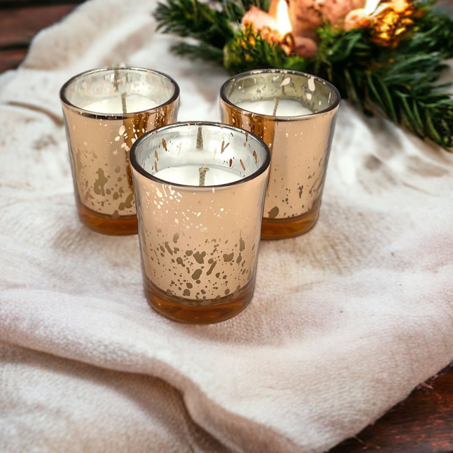 Mister Candle Unscented Rose Glass Votive Candles, Hand Poured 2" Mercury Glass Candle Jars for Home Décor, Wedding Centerpieces, Events, and More, Set of 12