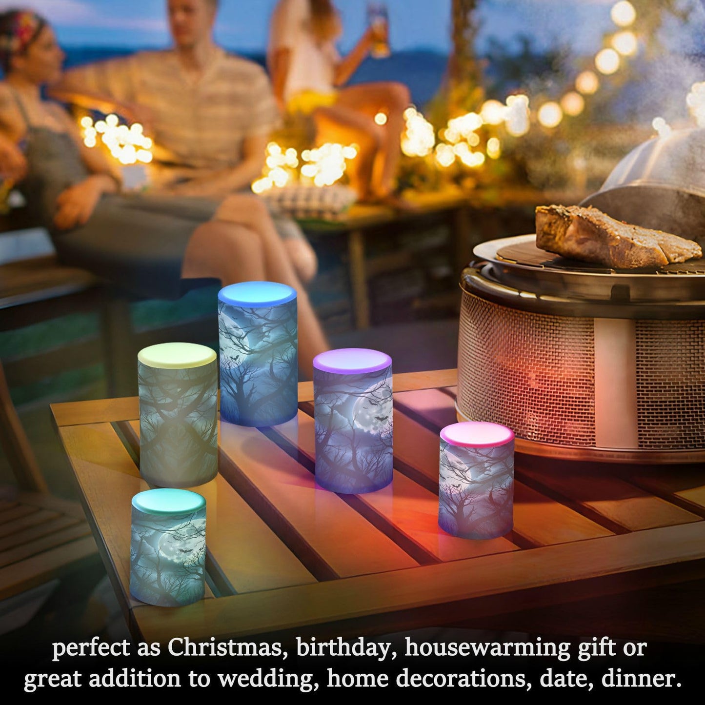 ALAZA Halloween Scary Night Bat Flickering Flameless Candles Battery Operated with Remote Timer,Tea Light Candles LED Pillar Votive Candles Set of 2 for Outdoor Indoor Decorations