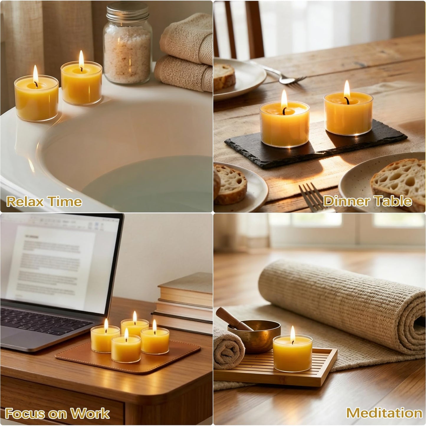 8 Hours Beeswax Tealight Candles-12 Packs - Natural Beeswax Tea Candles in Clear Cup | Smokeless Beeswax Tealights for Home Decor, Fragrance, Relax, Air Purify