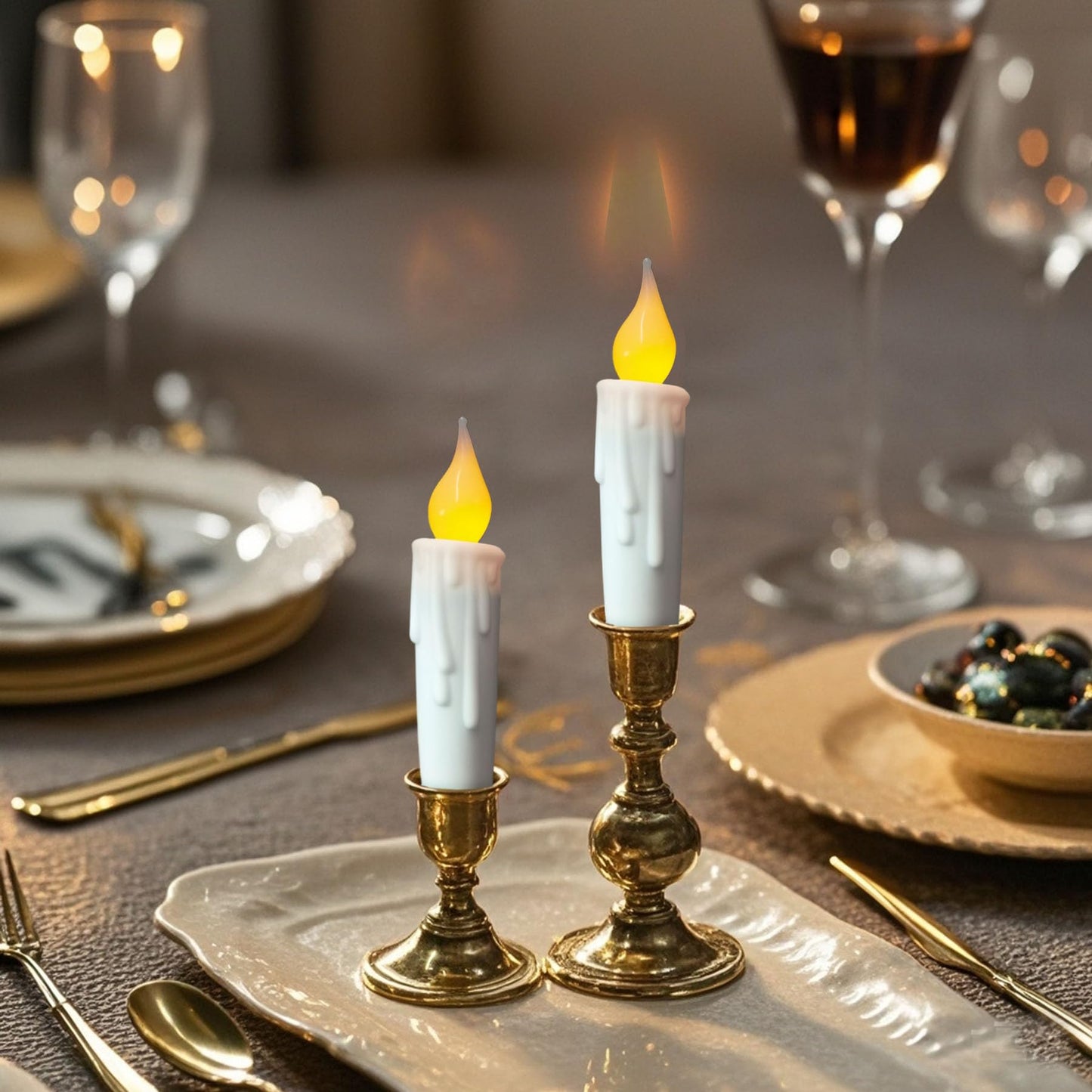 LINCOUNTRY. Battery Opererated Short Taper Candles with Auto Timer,Led Flameless Taper Candles Flickering Flame White Plastic LED Candlesticks, 4.65 Inch Home Christmas Halloween Wedding Decor, 6 pcs