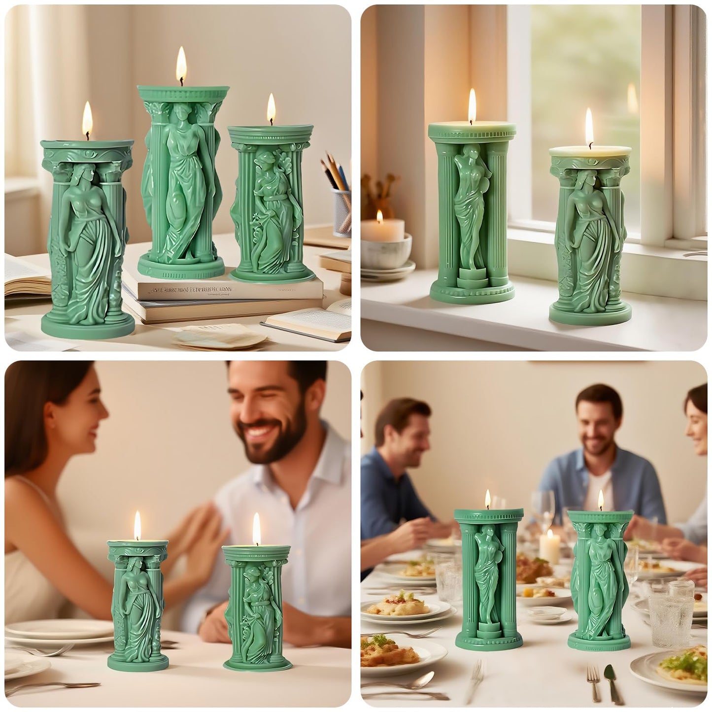 4 Pack Goddess Athena Silicone Pillar Candle Molds, 3D Portrait Resin Casting Silicone Mold for Epoxy Resin Craft, Soap & Aromatherapy Candle Making, Home Table Halloween Party Decor Craft Molds