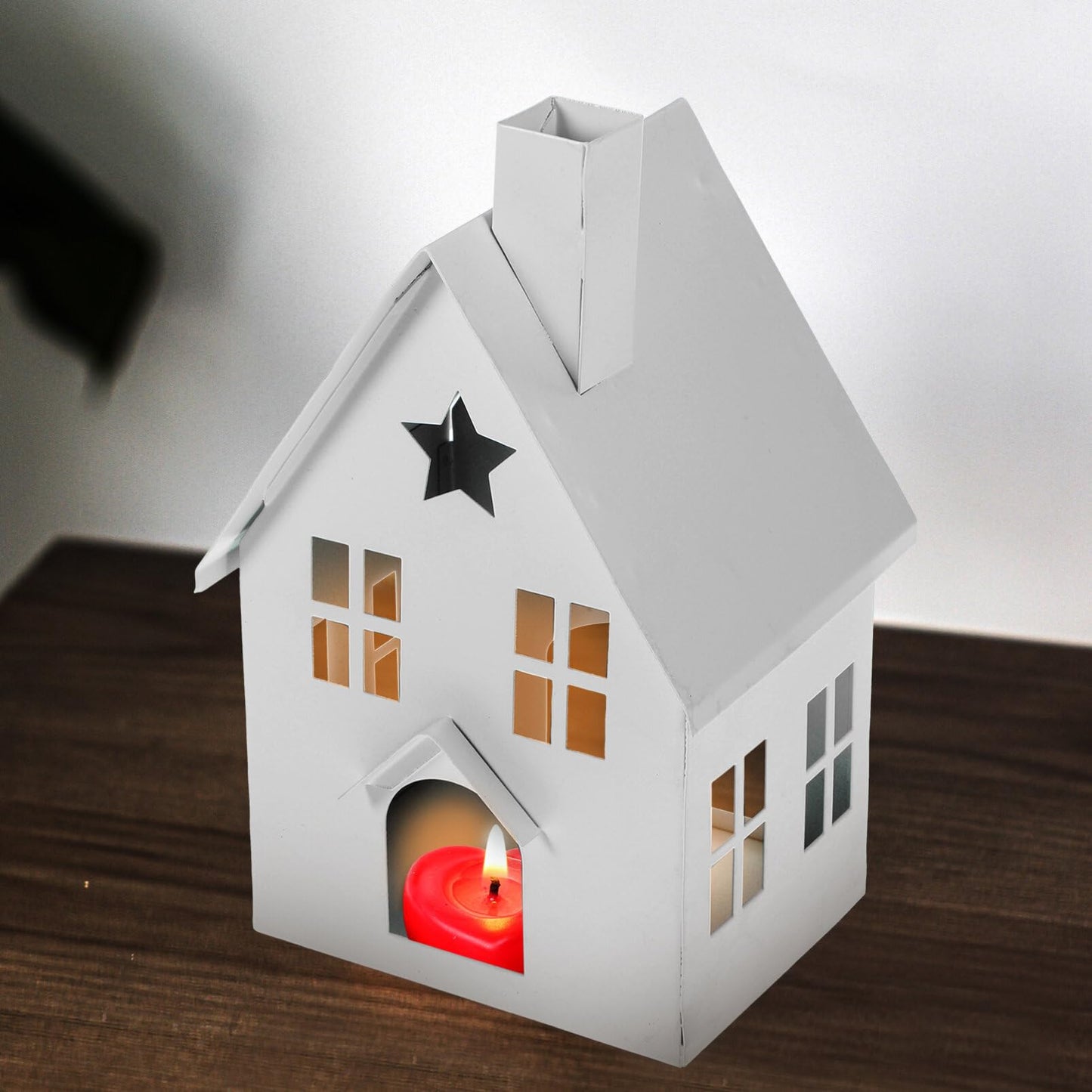 Tea Light Holder White House Shape Candle Holder Rustic Candlestick Tea Light Stand Votive Candle Lantern for Home Christmas Dining Table Decor Farmhouse Galvanized Candle Holder