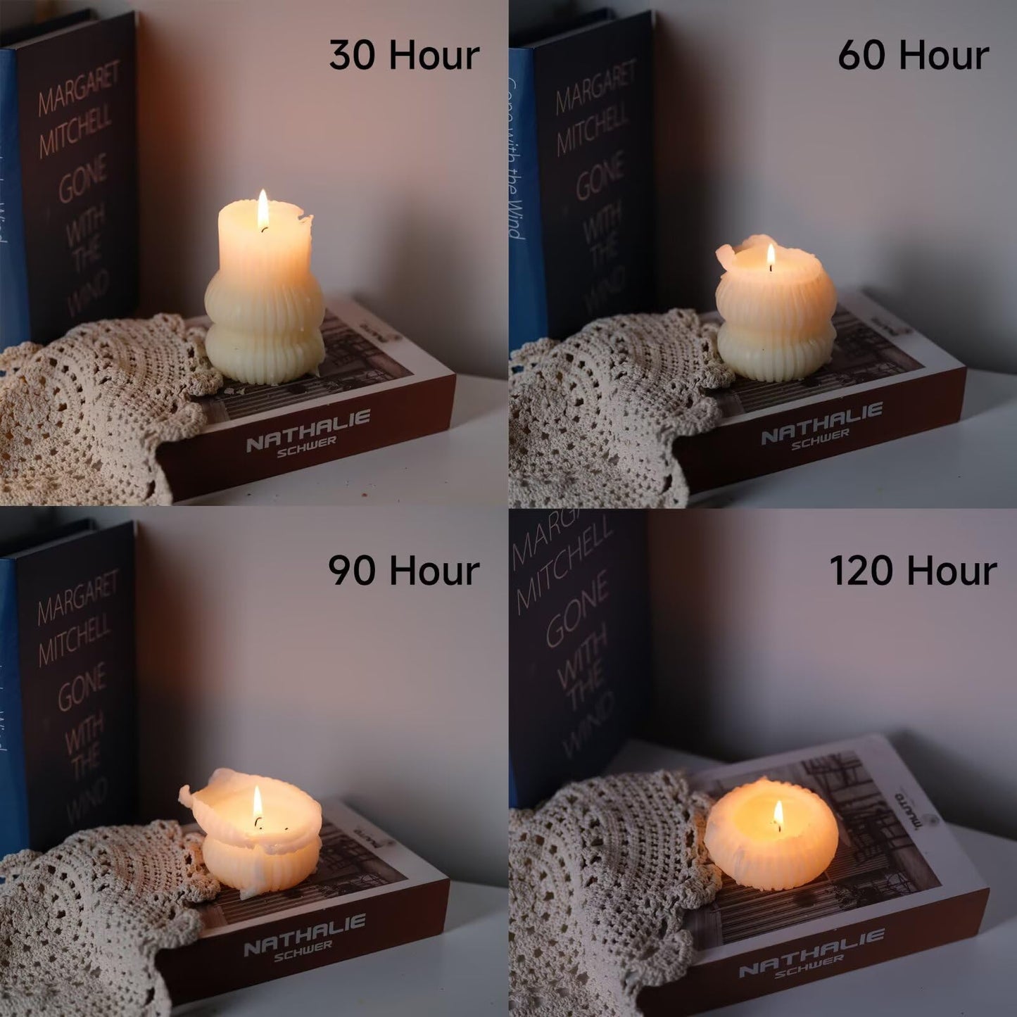 MOZEAL Hand-Poured Curved Ribbed Soy Blend Pillar Candles Set of 3 - Decorative Ivory Unscented Dripless Smokeless (3x4,6",8") 300 Hr Burn - Cozy Ambiance