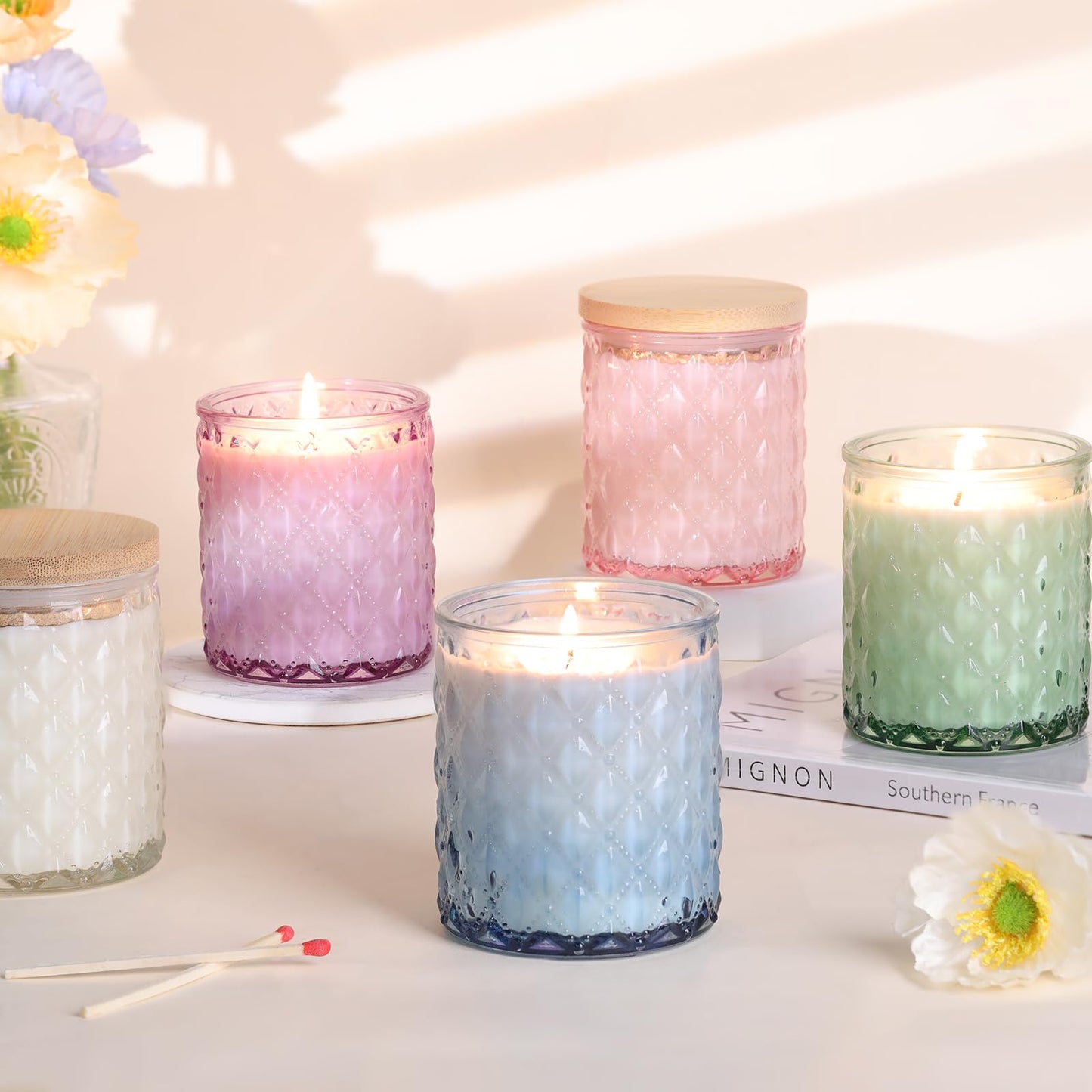 MATAHUM 8 Pack Blue Candle Jars for Making Candles, 7 OZ Empty Glass Candle Making Jars with Bamboo Lids for Candle Making Supplies, Candle Containers Vessels for Home DIY Decoration