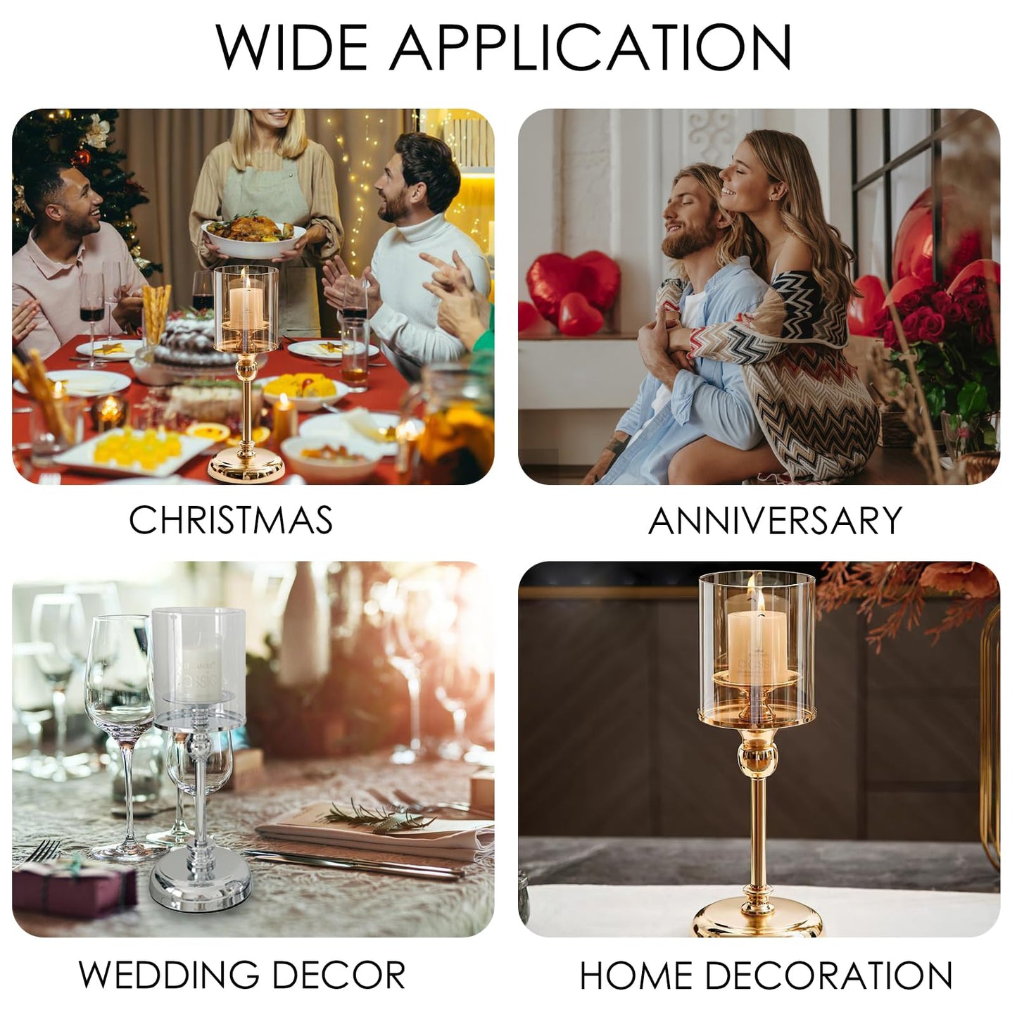 Modern Decorative Metal Candle Holder, Clear Glass Cylinder Candleholder, Open-End Candle Shade, Ideal for Table or Mantel Centerpiece, Wedding, Dining, Party Home Décor (Gold)